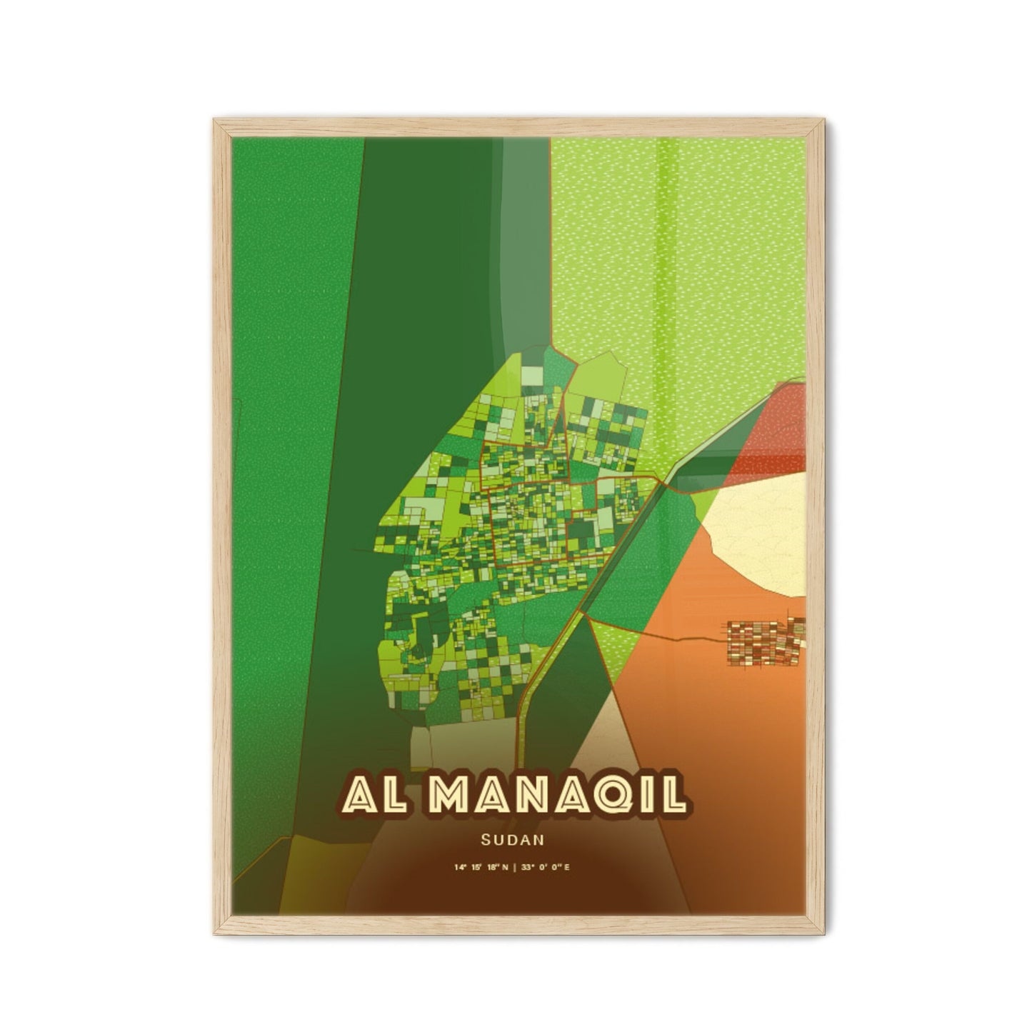 Colorful AL MANAQIL SUDAN Fine Art Map Farmhouse