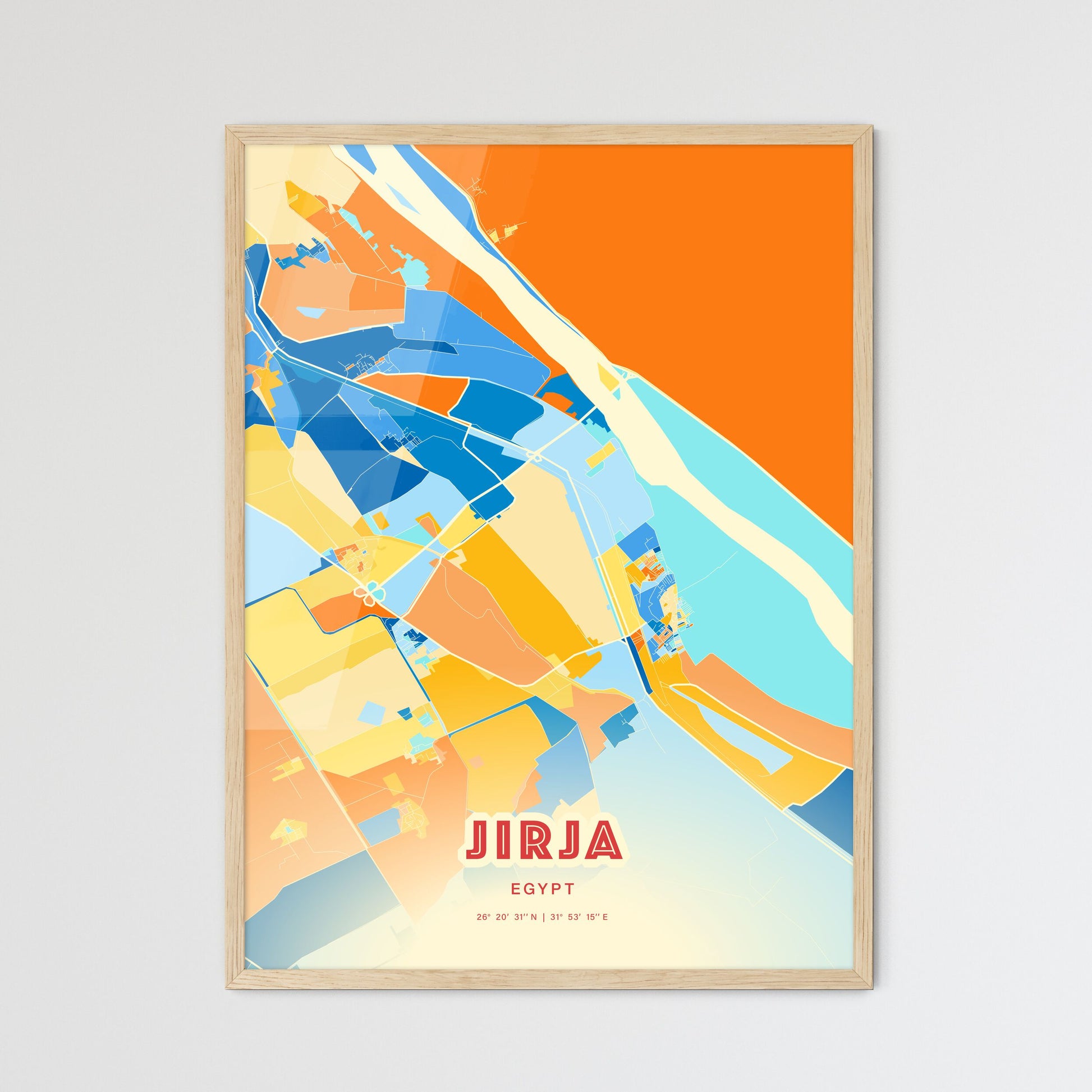 Colorful JIRJA EGYPT Fine Art Map Blue Orange