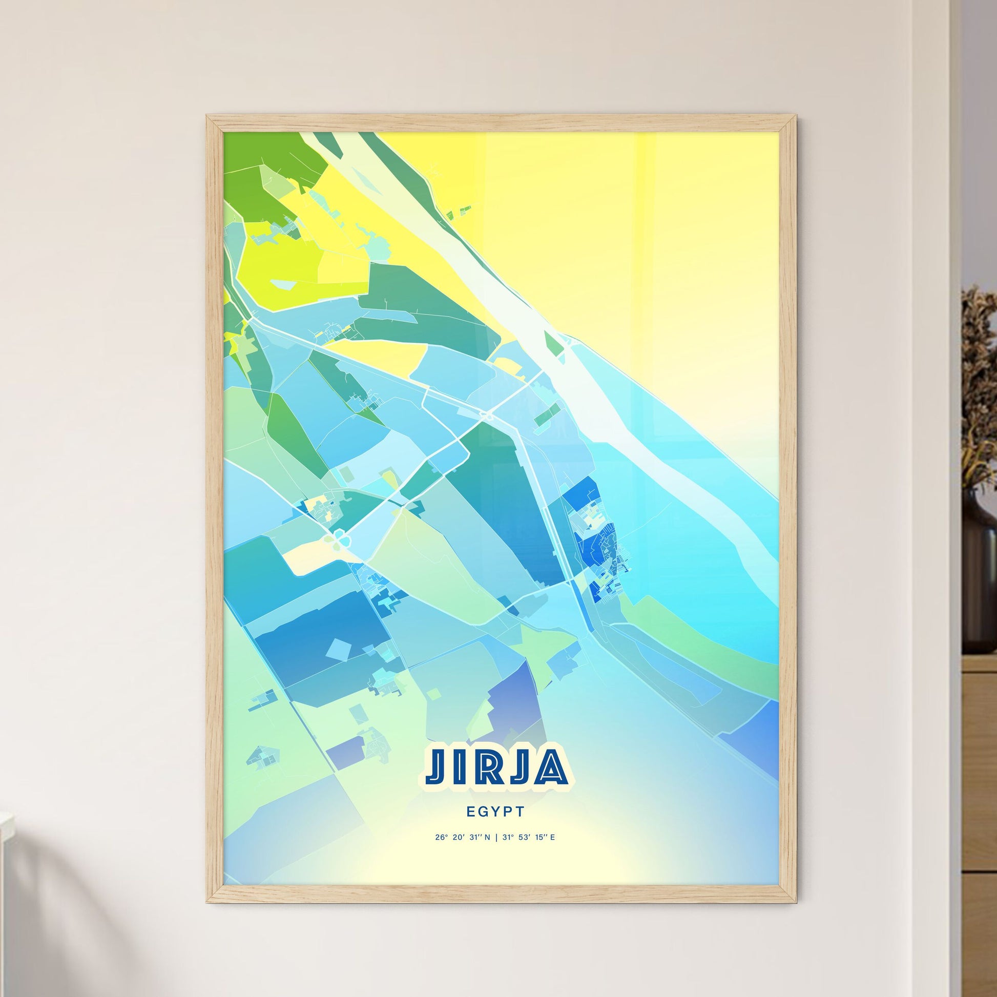 Colorful JIRJA EGYPT Fine Art Map Cool Blue