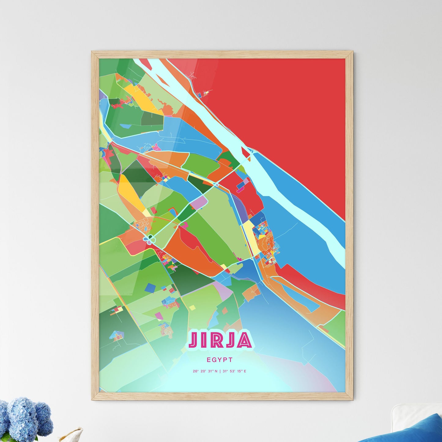 Colorful JIRJA EGYPT Fine Art Map Crazy Colors