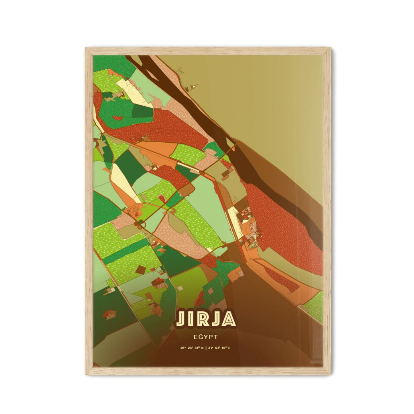 Colorful JIRJA EGYPT Fine Art Map Farmhouse