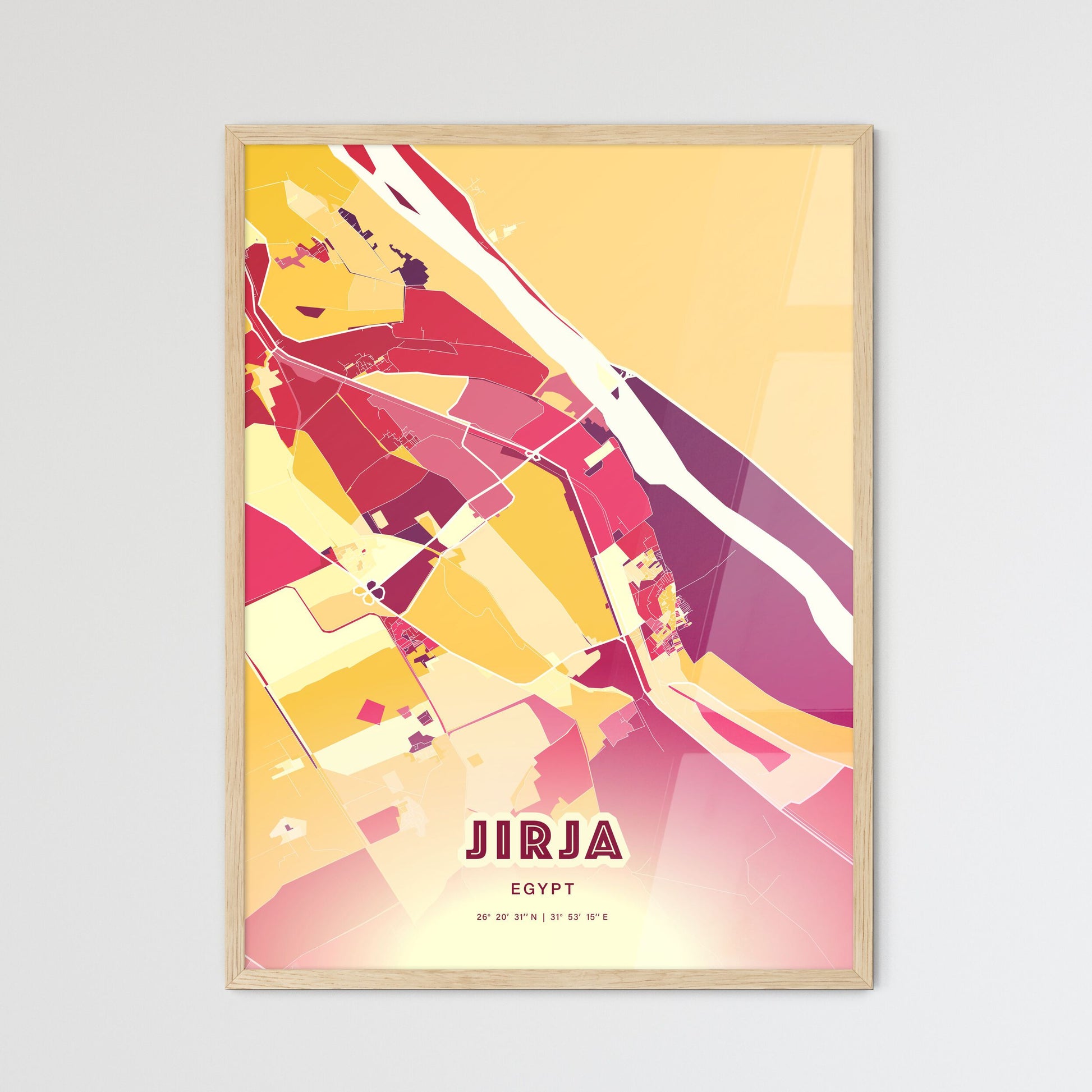 Colorful JIRJA EGYPT Fine Art Map Hot Red