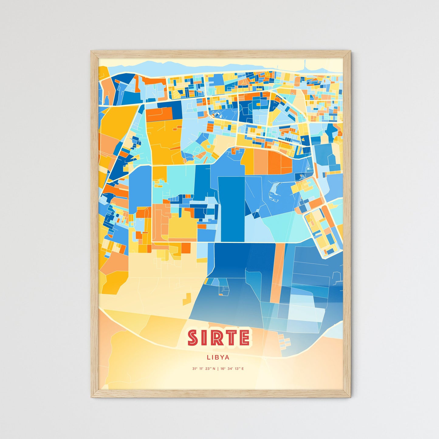 Colorful SIRTE LIBYA Fine Art Map Blue Orange