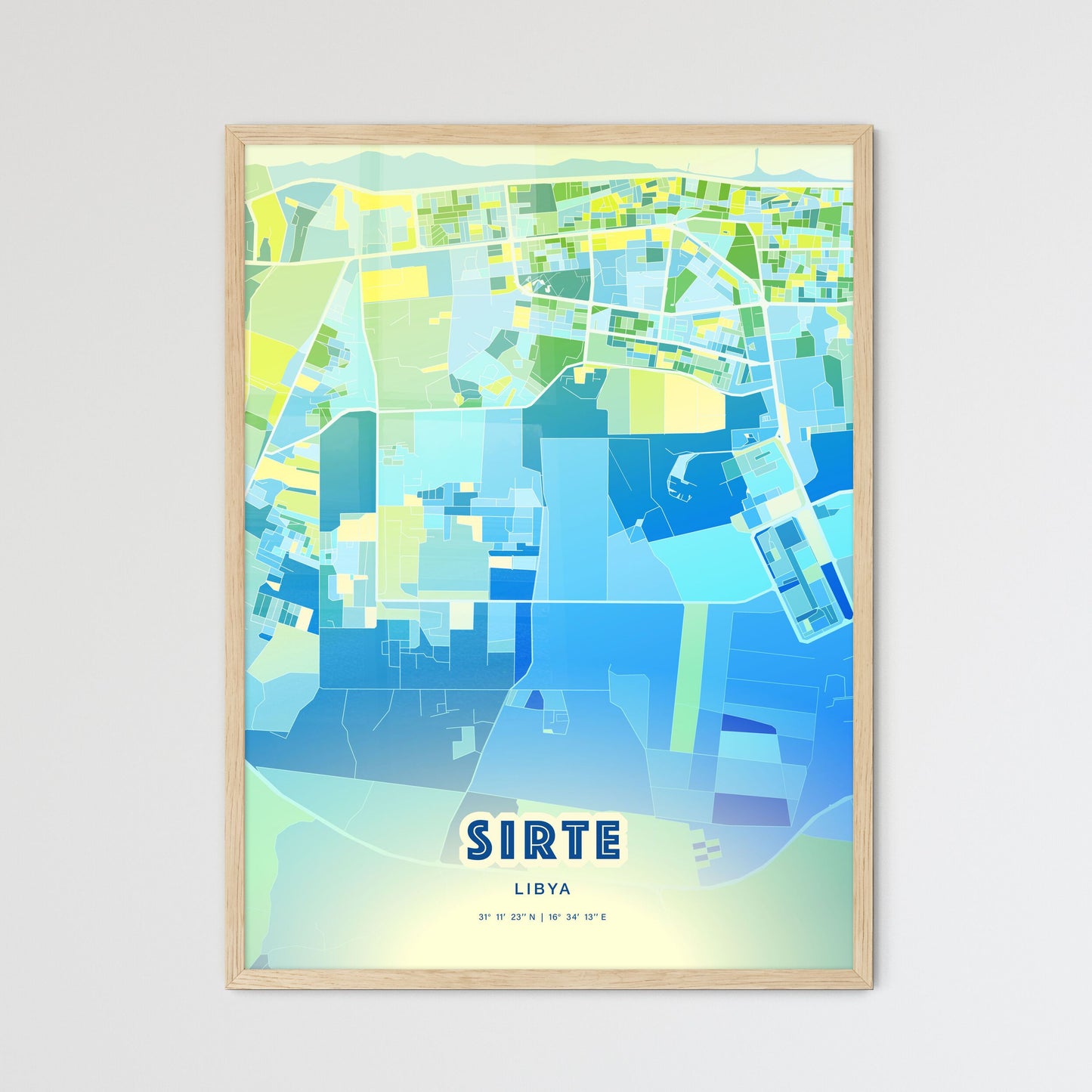 Colorful SIRTE LIBYA Fine Art Map Cool Blue