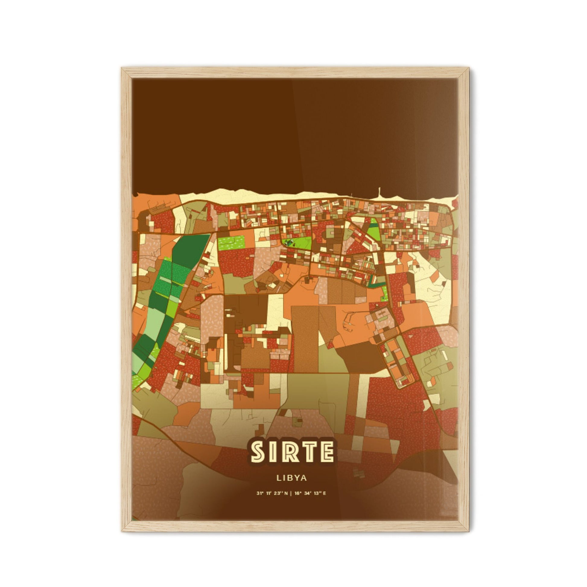 Colorful SIRTE LIBYA Fine Art Map Farmhouse