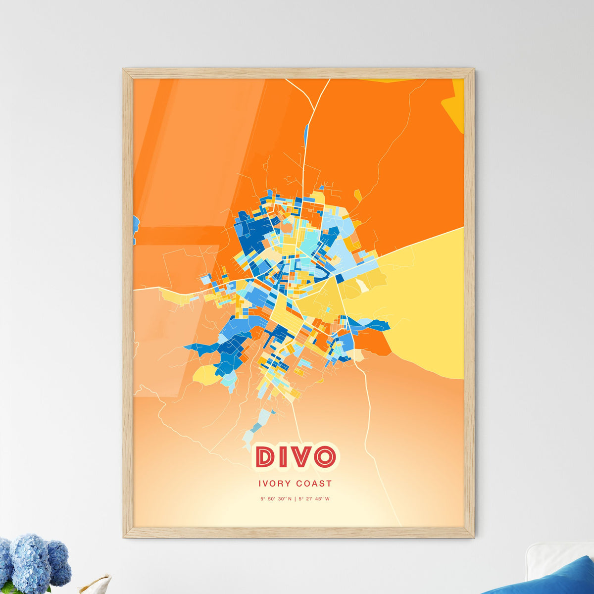 Colorful DIVO IVORY COAST Fine Art Map Blue Orange