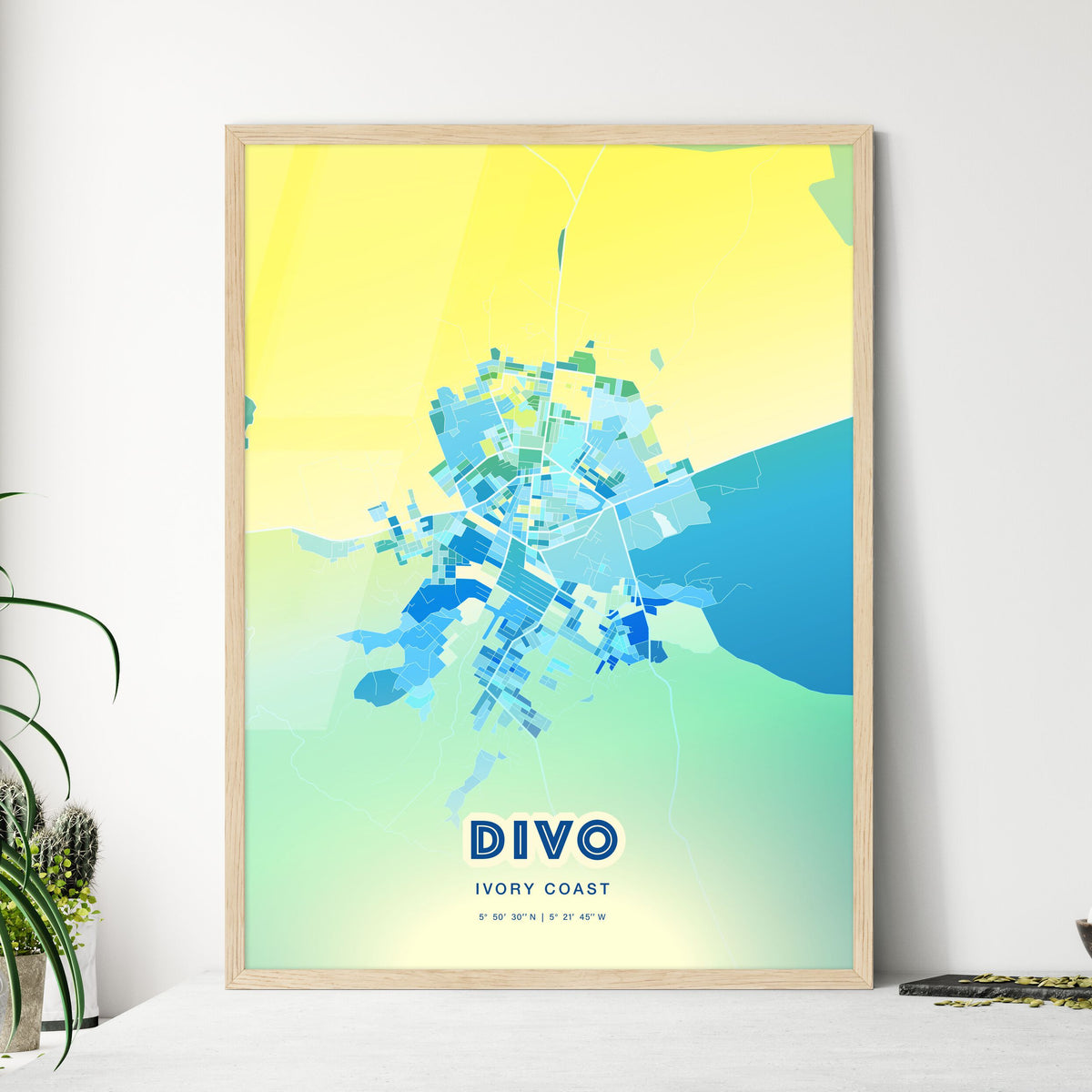 Colorful DIVO IVORY COAST Fine Art Map Cool Blue