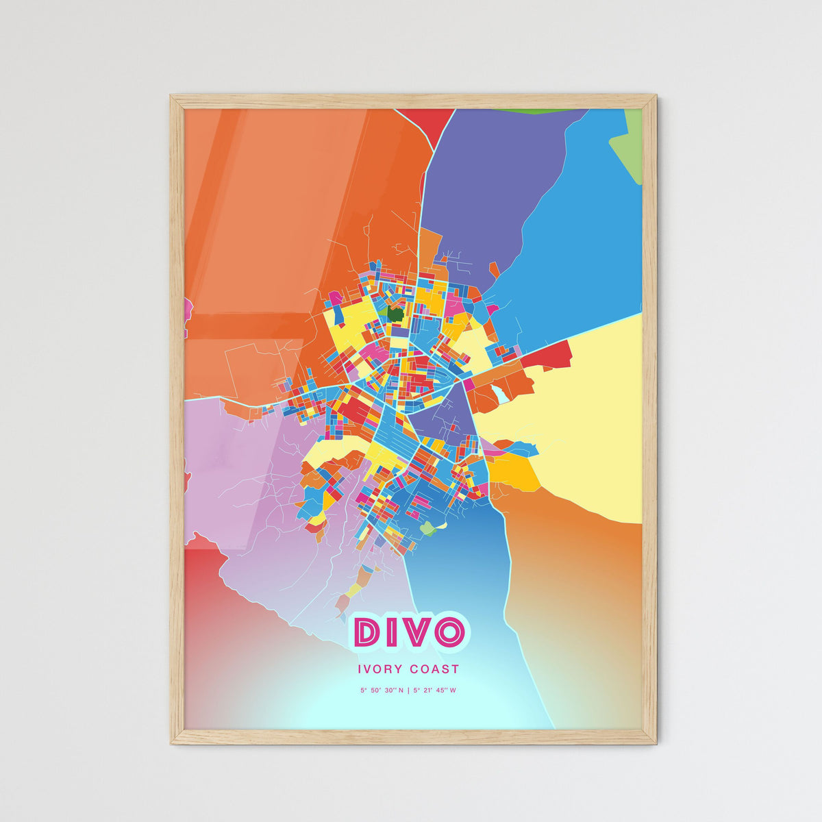 Colorful DIVO IVORY COAST Fine Art Map Crazy Colors
