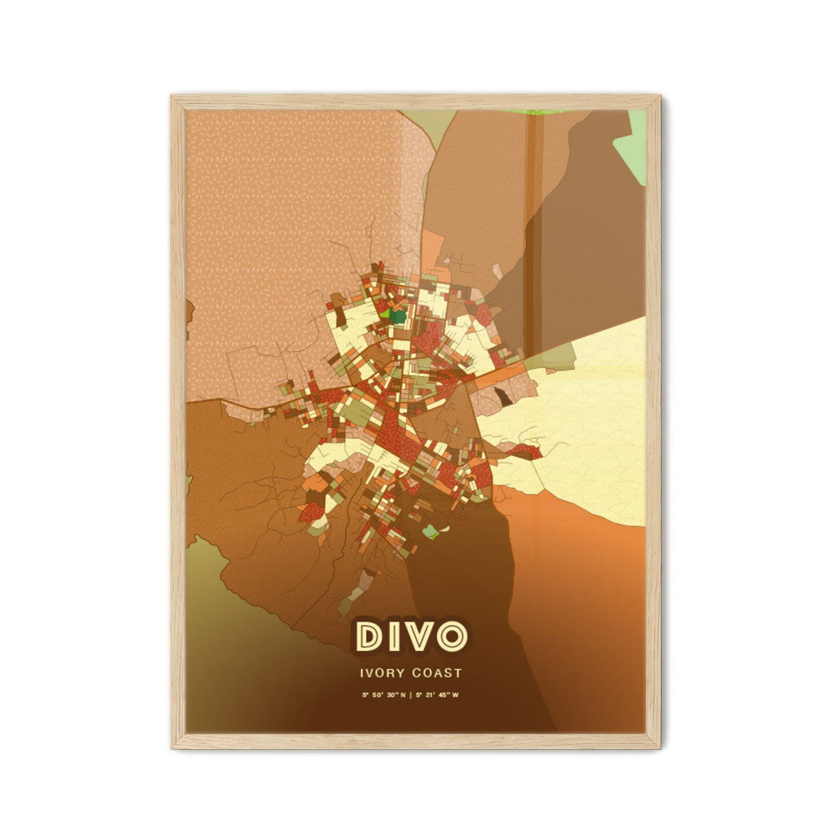 Colorful DIVO IVORY COAST Fine Art Map Farmhouse