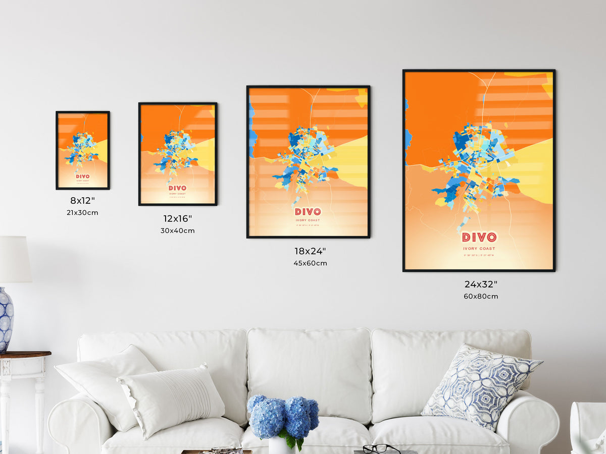Colorful DIVO IVORY COAST Fine Art Map
