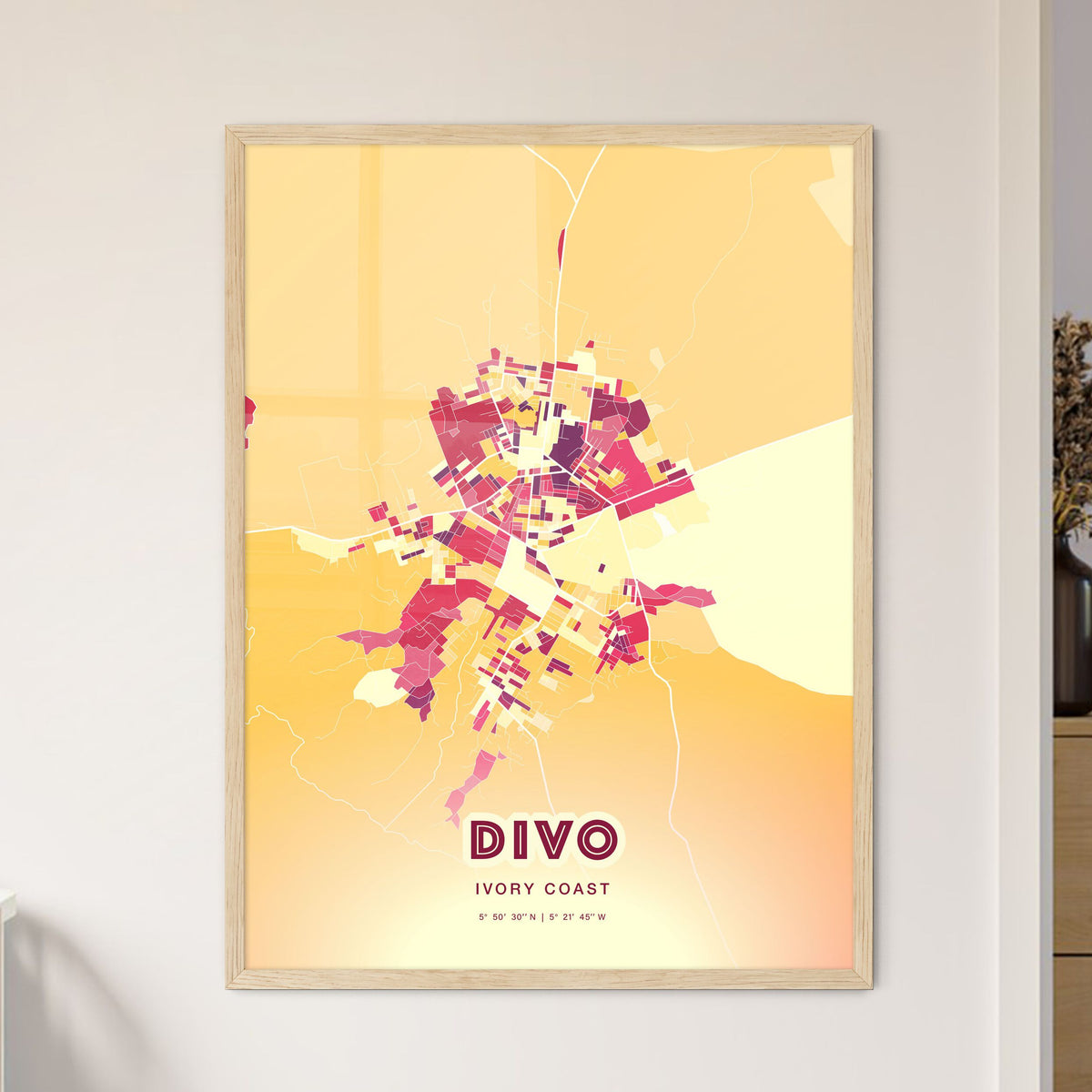 Colorful DIVO IVORY COAST Fine Art Map Hot Red