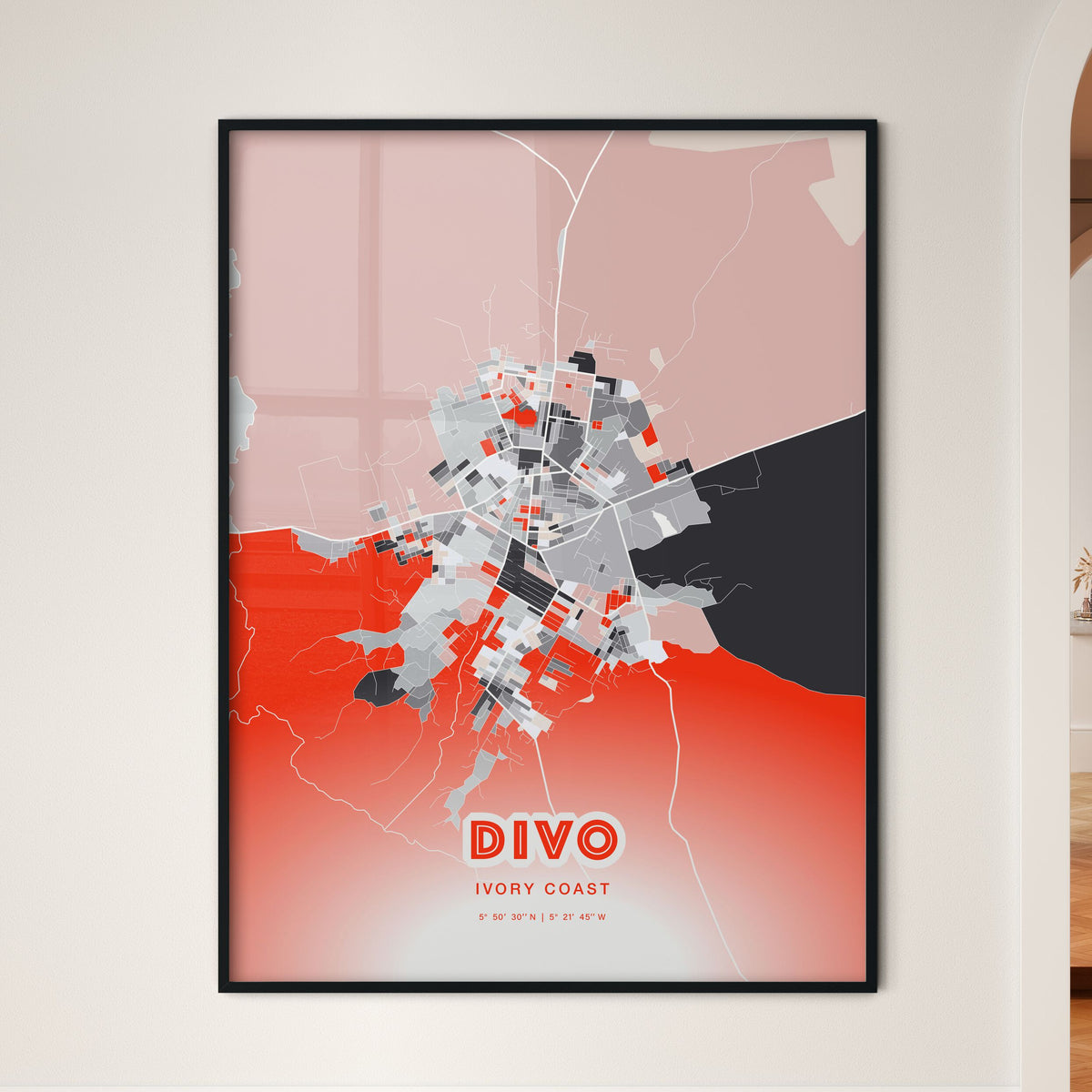 Colorful DIVO IVORY COAST Fine Art Map Modern