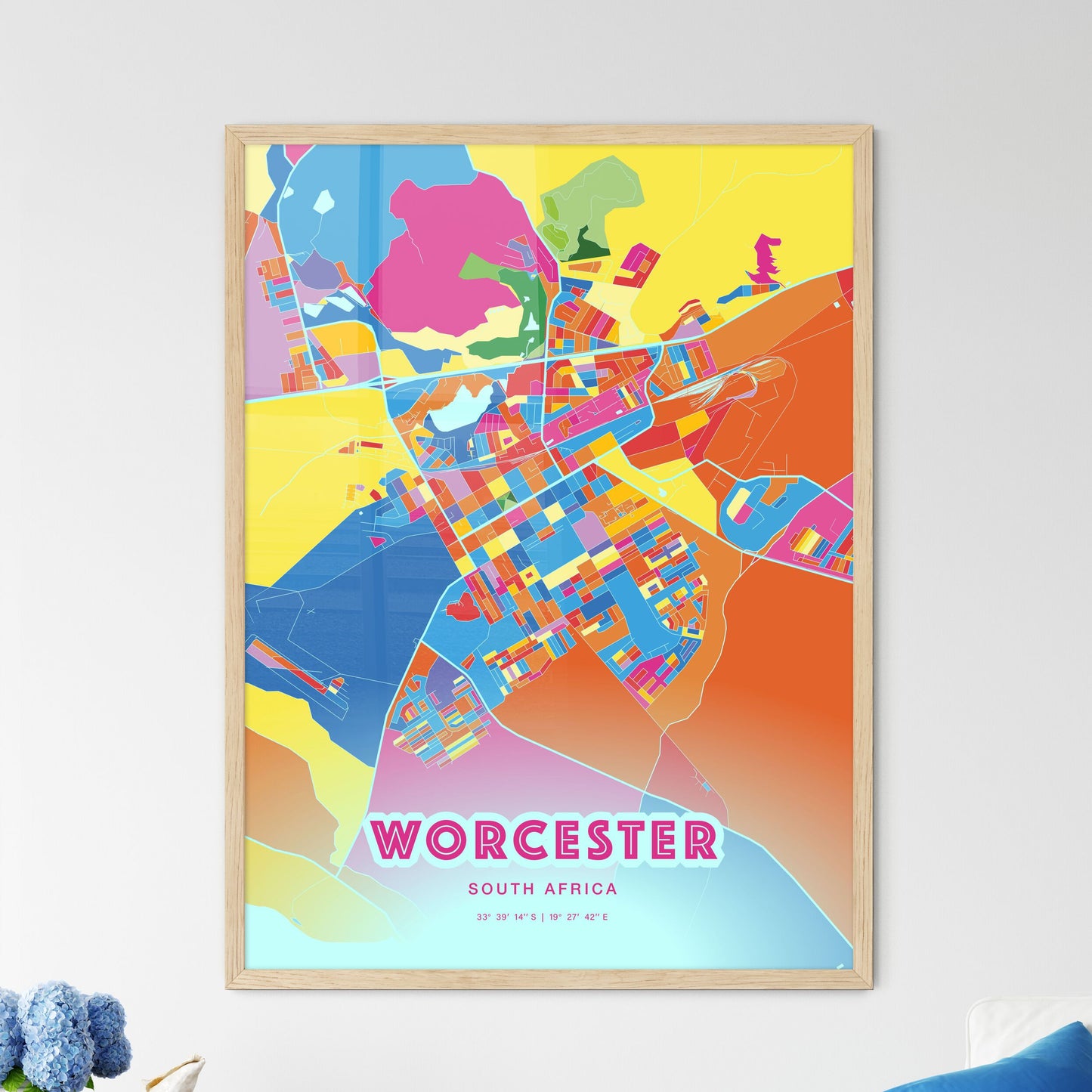 Colorful WORCESTER SOUTH AFRICA Fine Art Map Crazy Colors