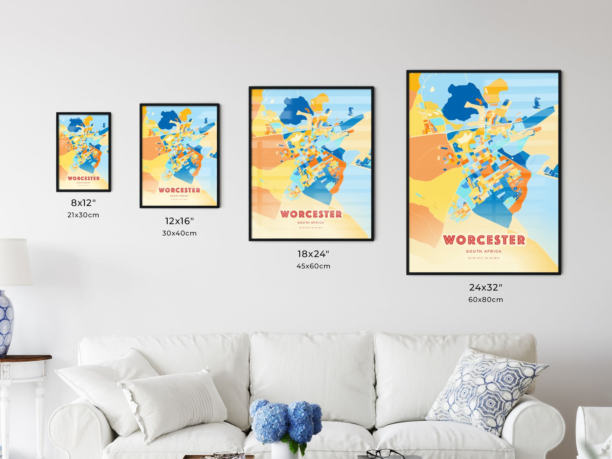 Colorful WORCESTER SOUTH AFRICA Fine Art Map