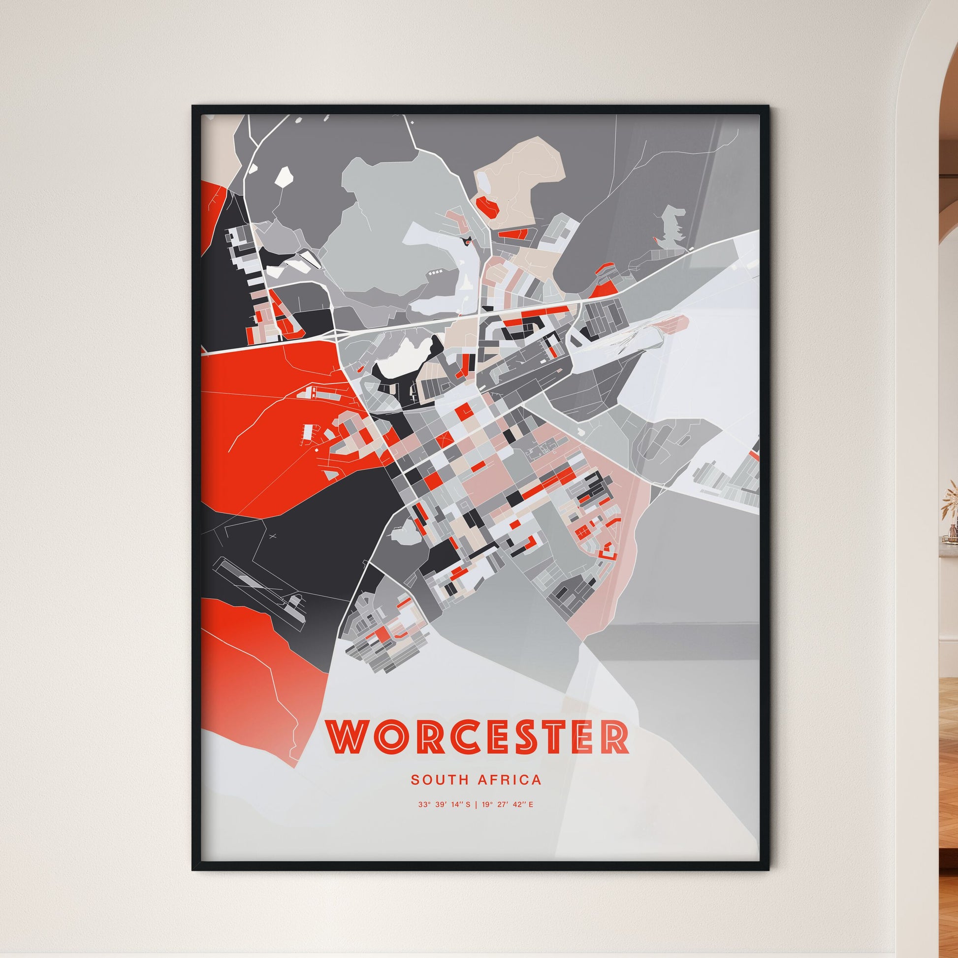 Colorful WORCESTER SOUTH AFRICA Fine Art Map Modern