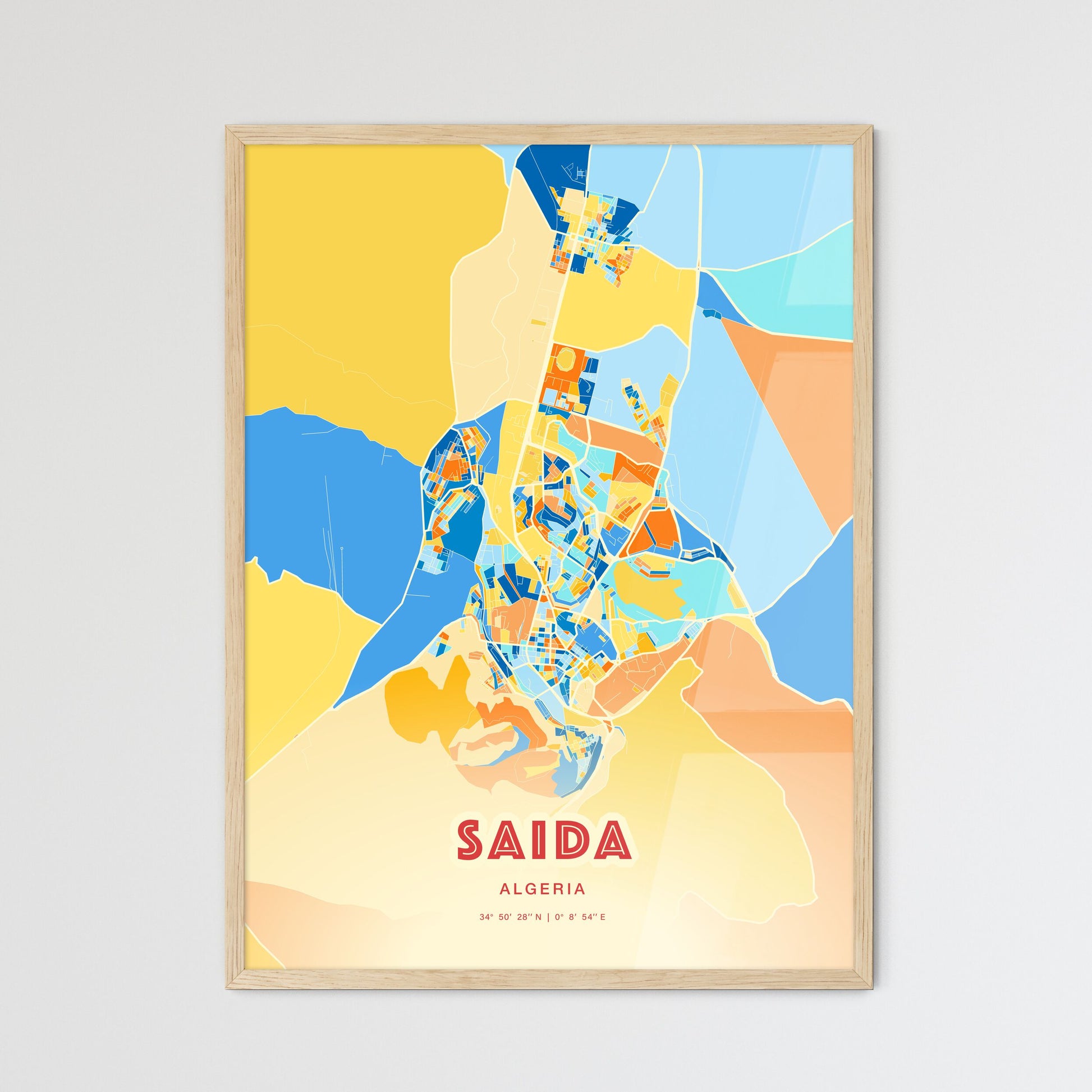 Colorful SAIDA ALGERIA Fine Art Map Blue Orange