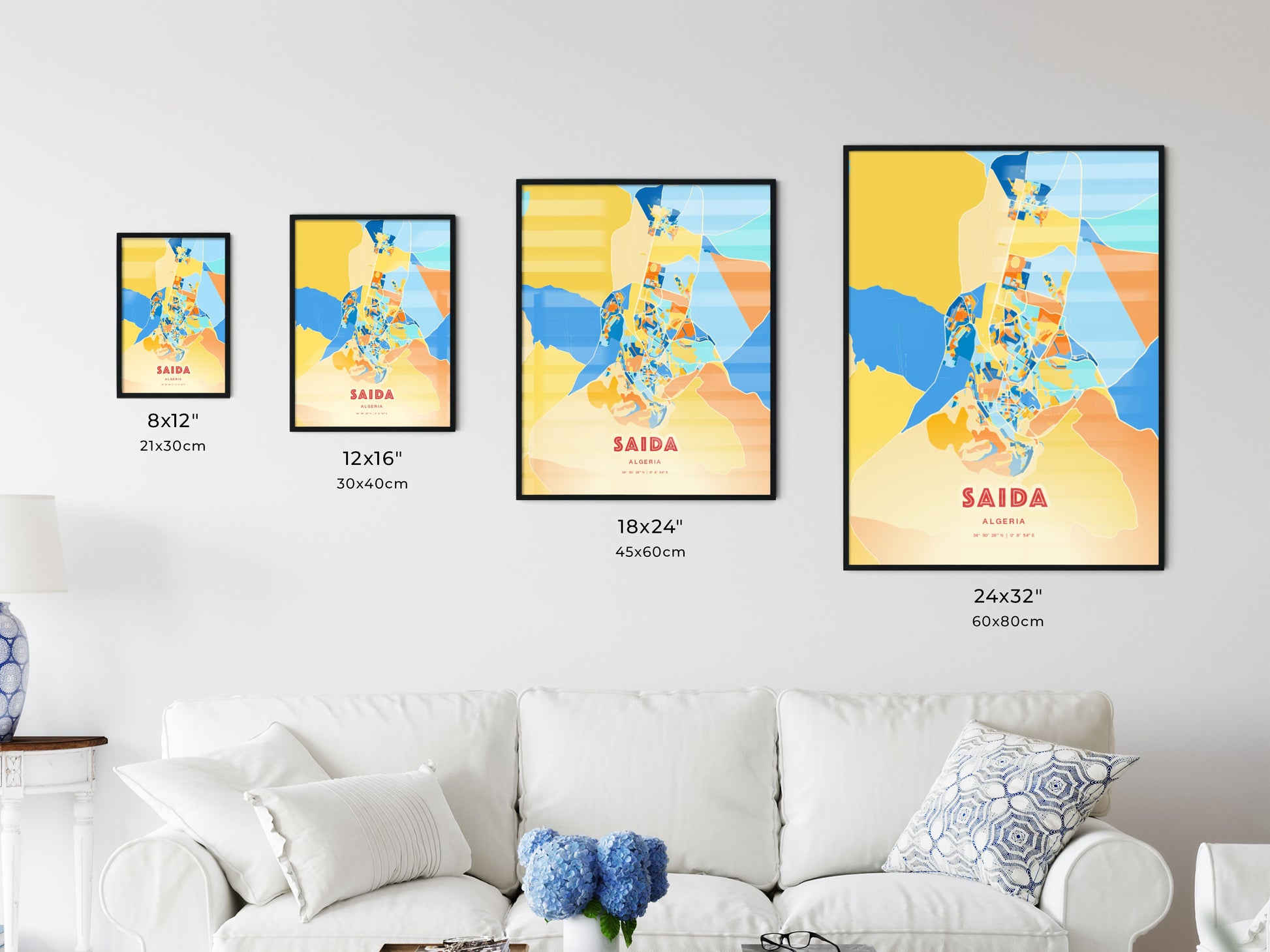 Colorful SAIDA ALGERIA Fine Art Map