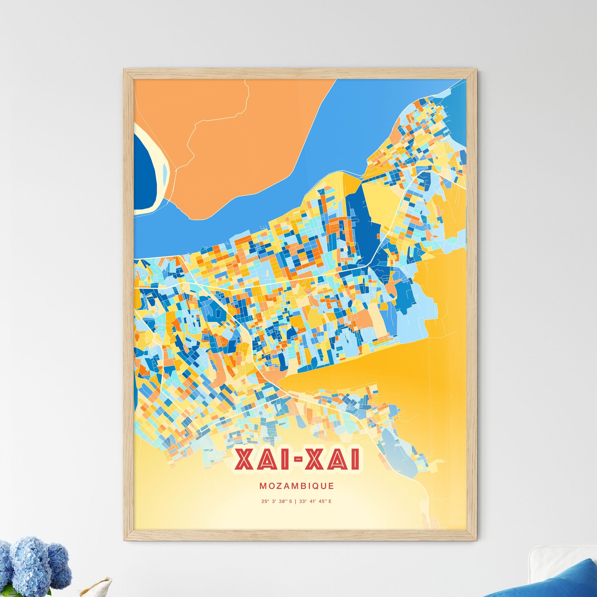 Colorful XAI-XAI MOZAMBIQUE Fine Art Map Blue Orange