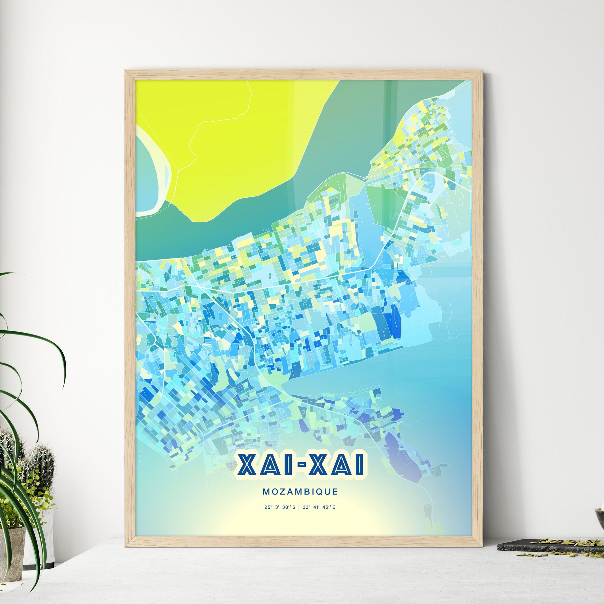 Colorful XAI-XAI MOZAMBIQUE Fine Art Map Cool Blue