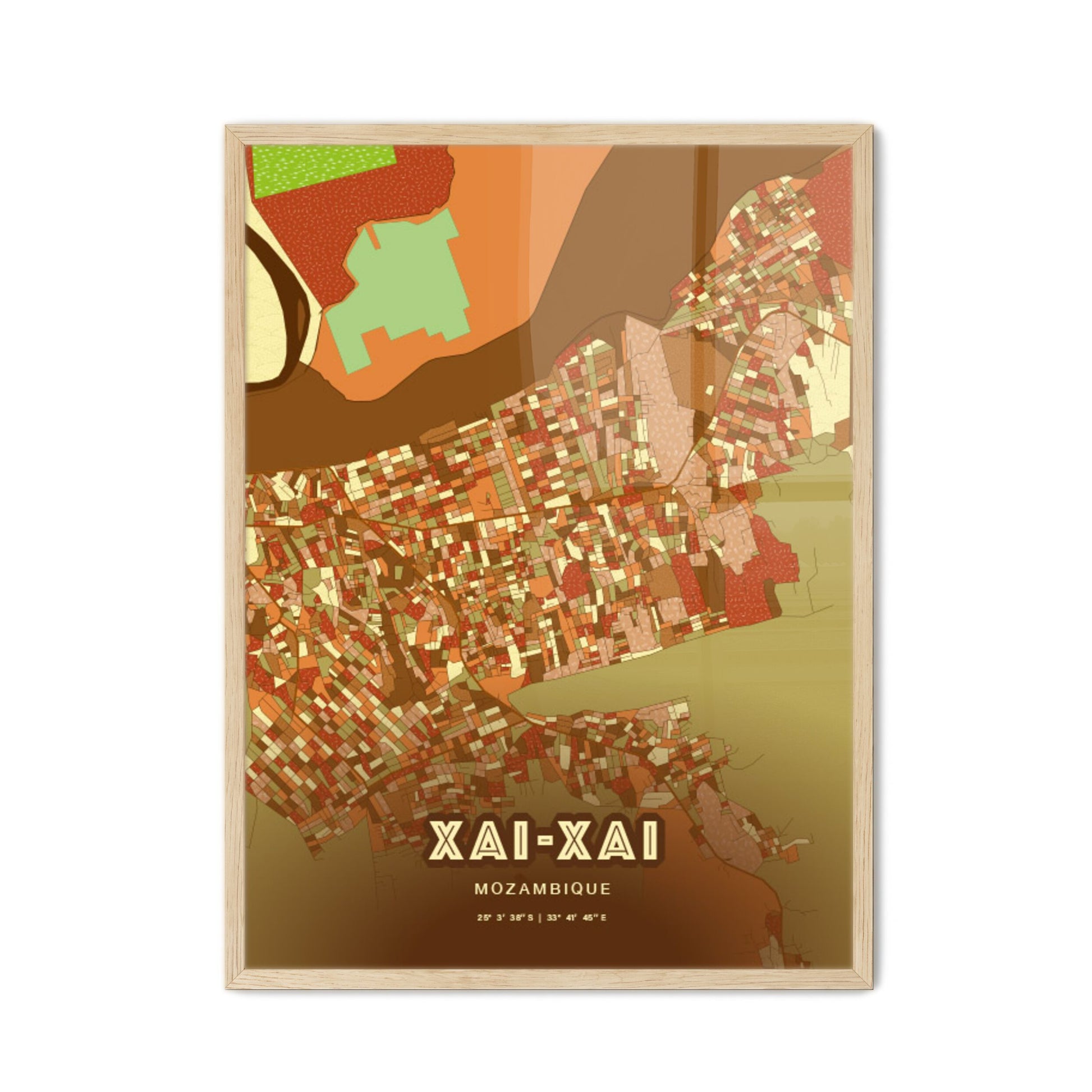 Colorful XAI-XAI MOZAMBIQUE Fine Art Map Farmhouse