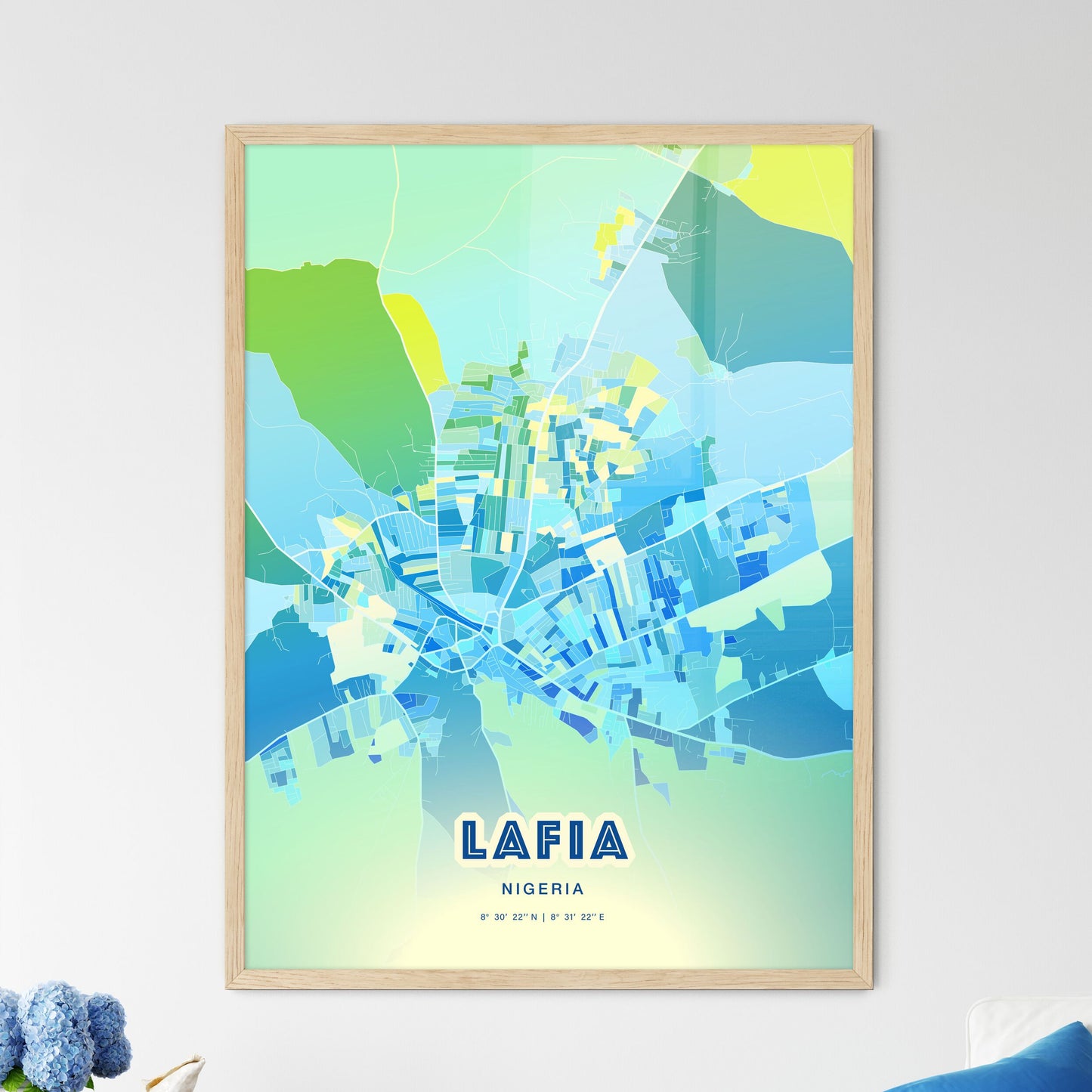 Colorful LAFIA NIGERIA Fine Art Map Cool Blue