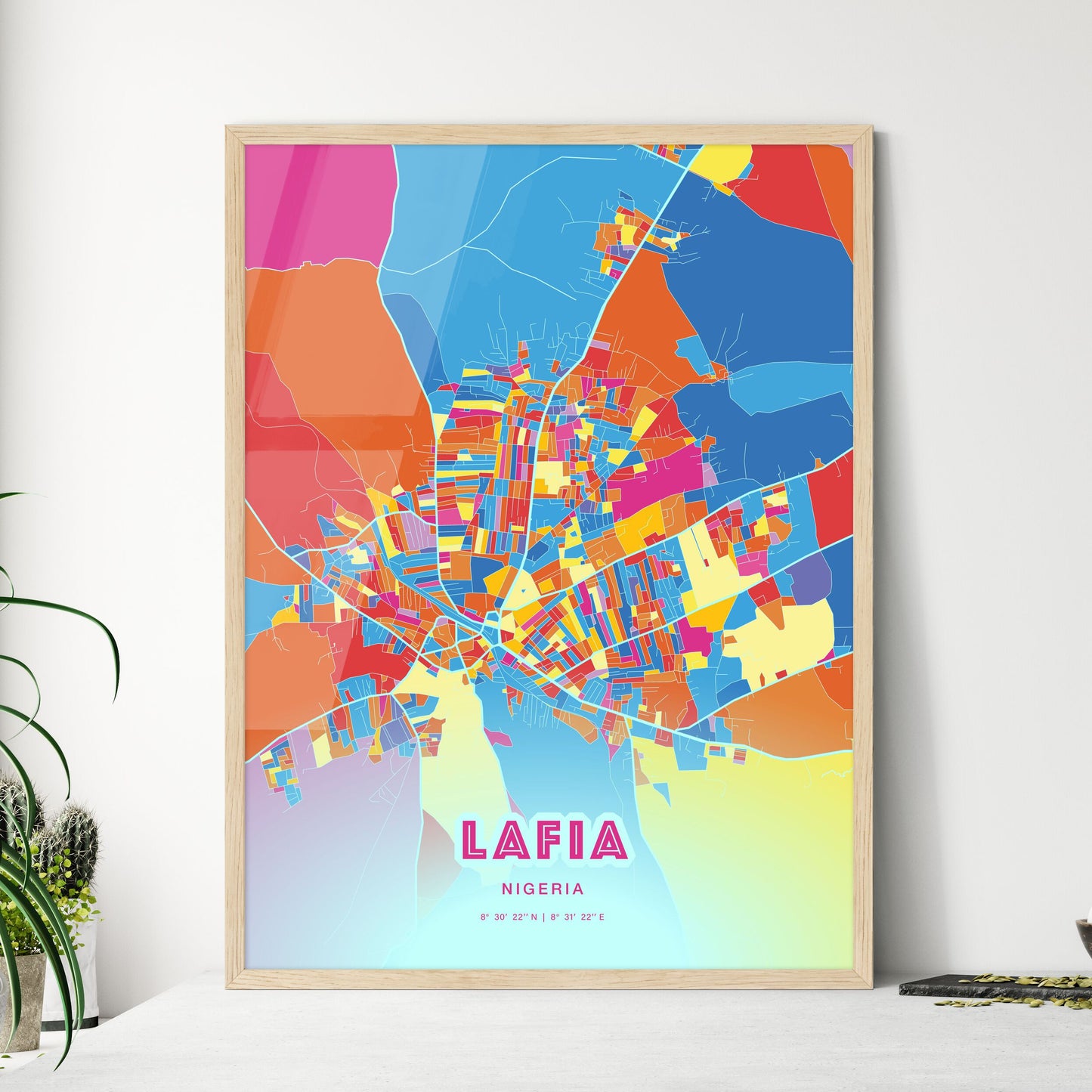 Colorful LAFIA NIGERIA Fine Art Map Crazy Colors