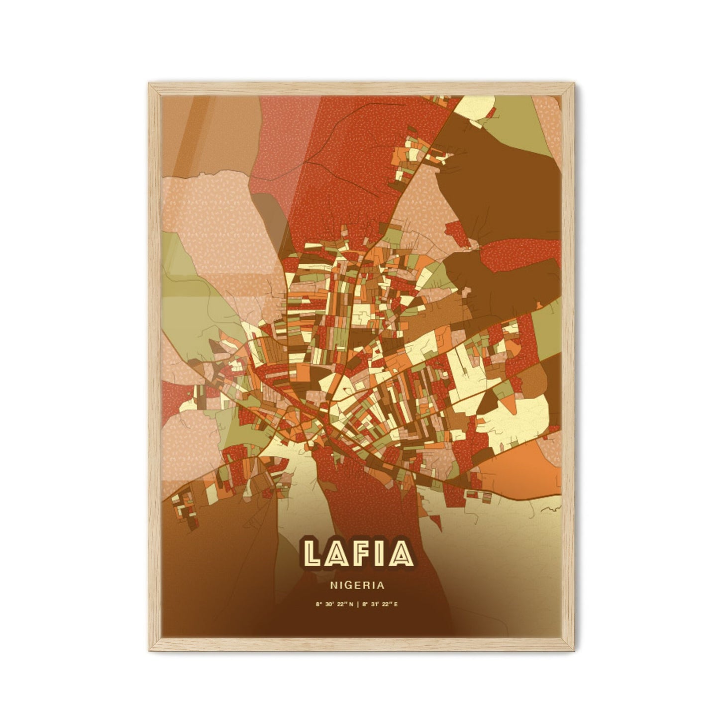 Colorful LAFIA NIGERIA Fine Art Map Farmhouse