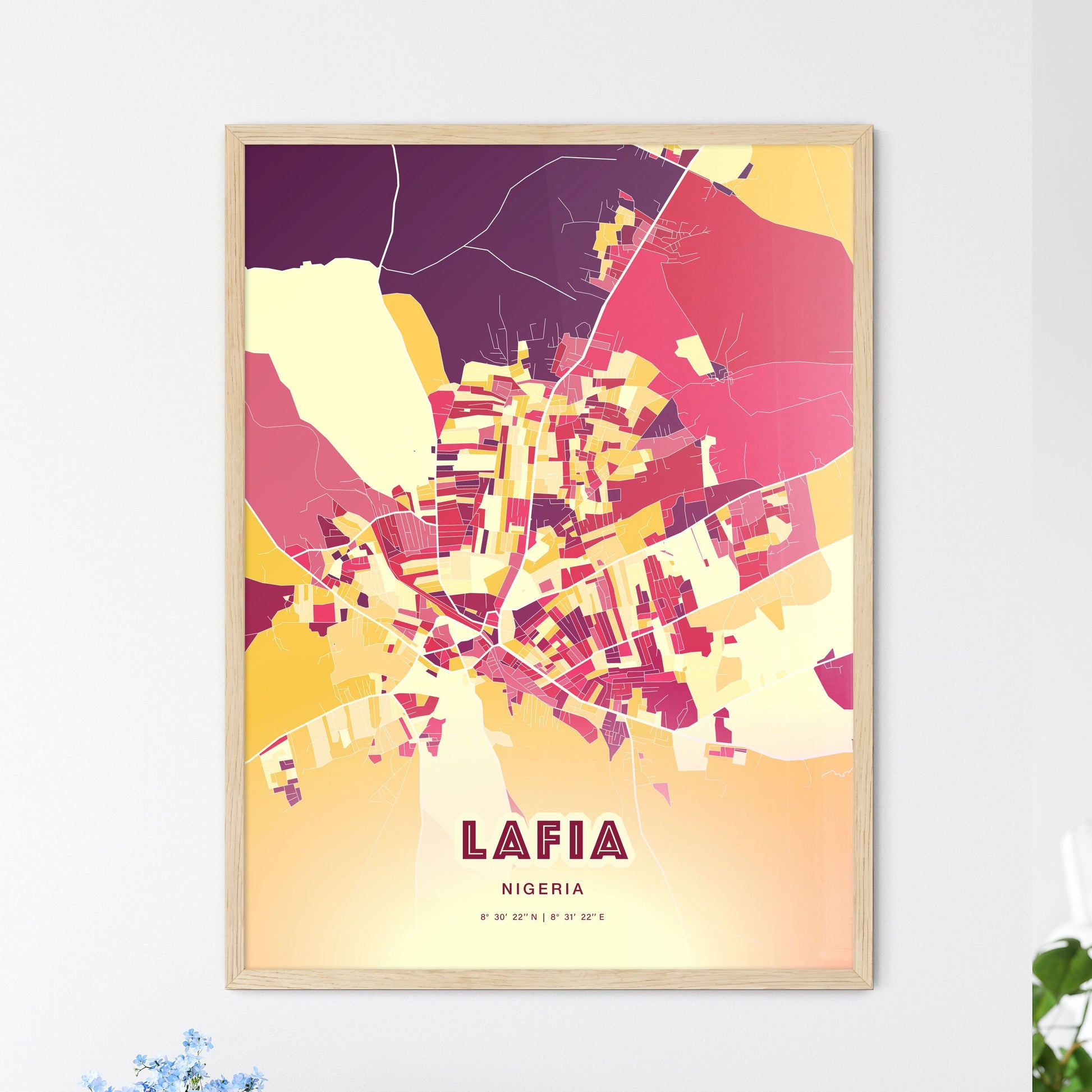 Colorful LAFIA NIGERIA Fine Art Map Hot Red