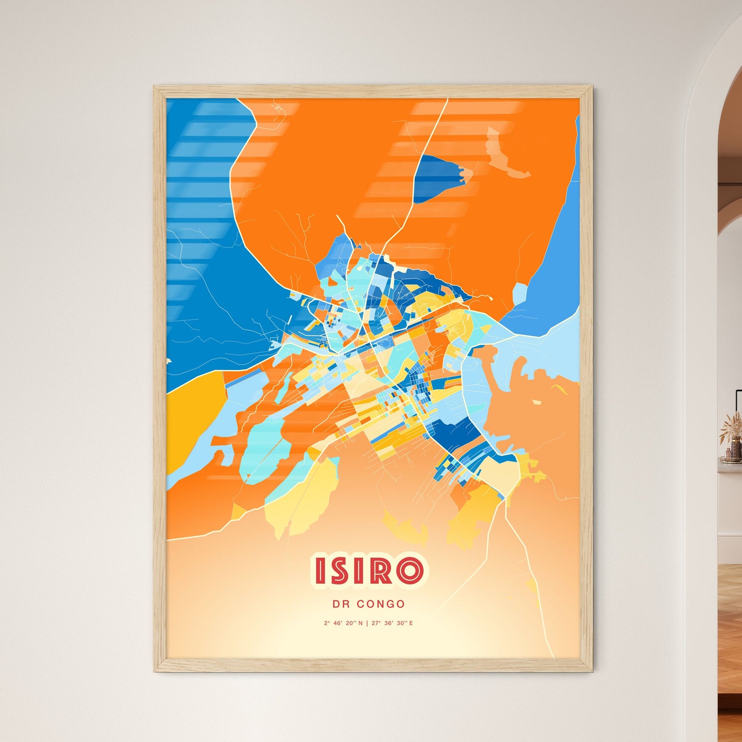 Colorful ISIRO DR CONGO Fine Art Map Blue Orange