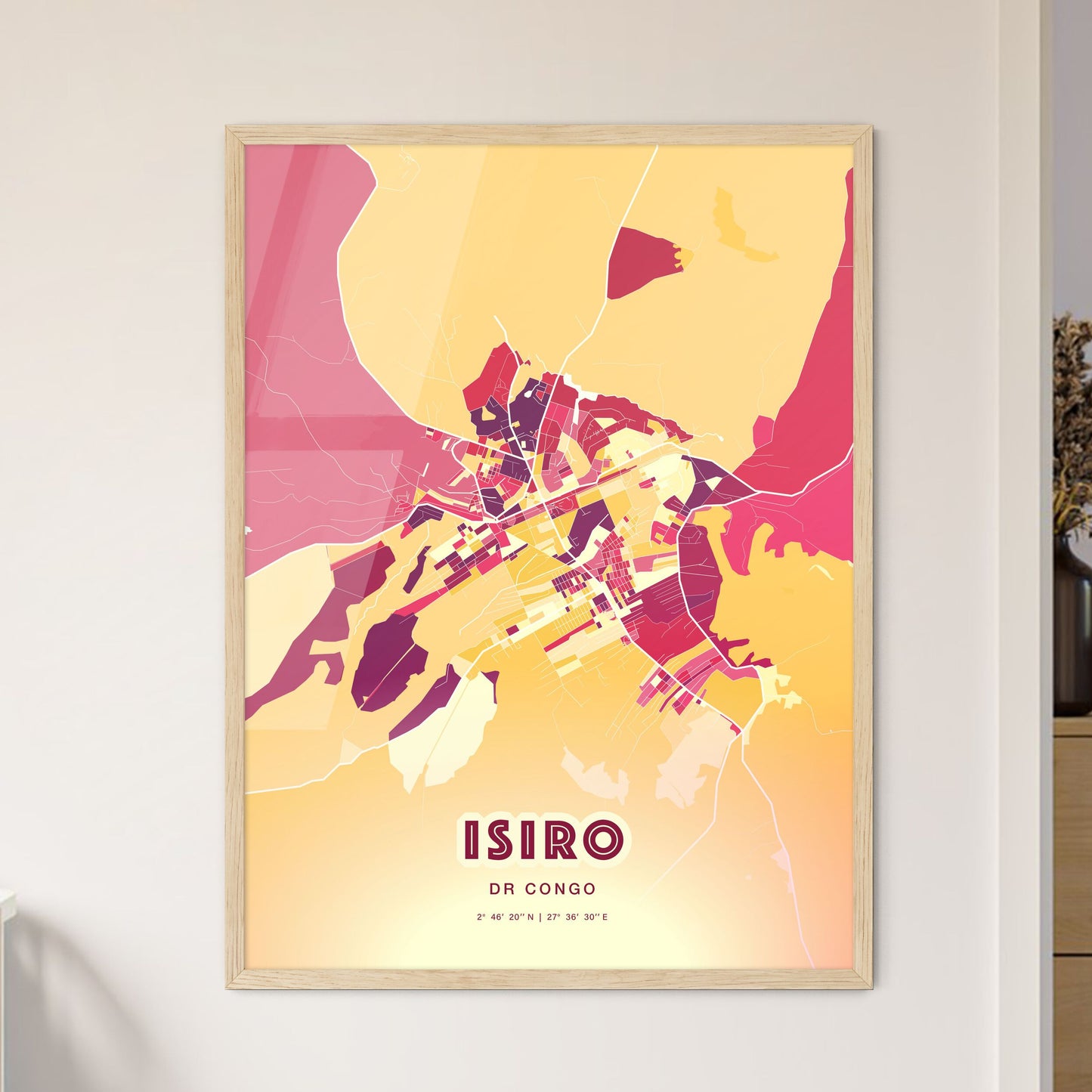 Colorful ISIRO DR CONGO Fine Art Map Hot Red