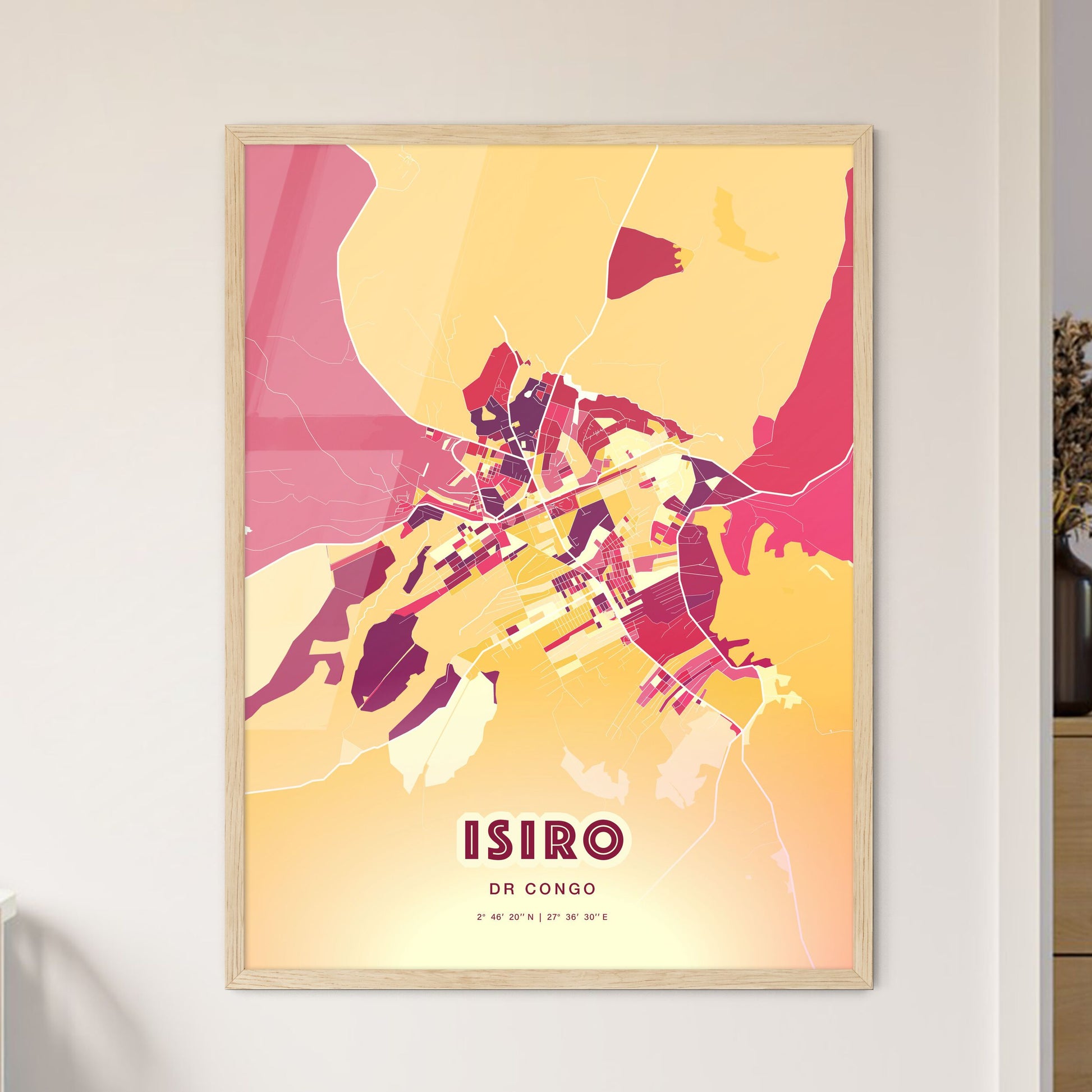 Colorful ISIRO DR CONGO Fine Art Map Hot Red