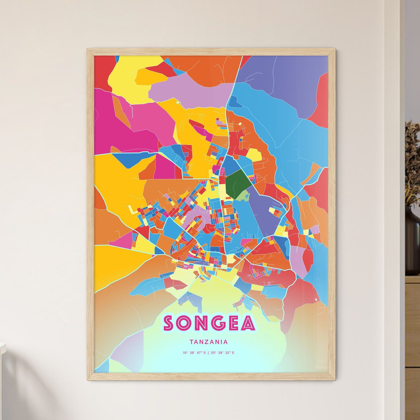 Colorful SONGEA TANZANIA Fine Art Map Crazy Colors