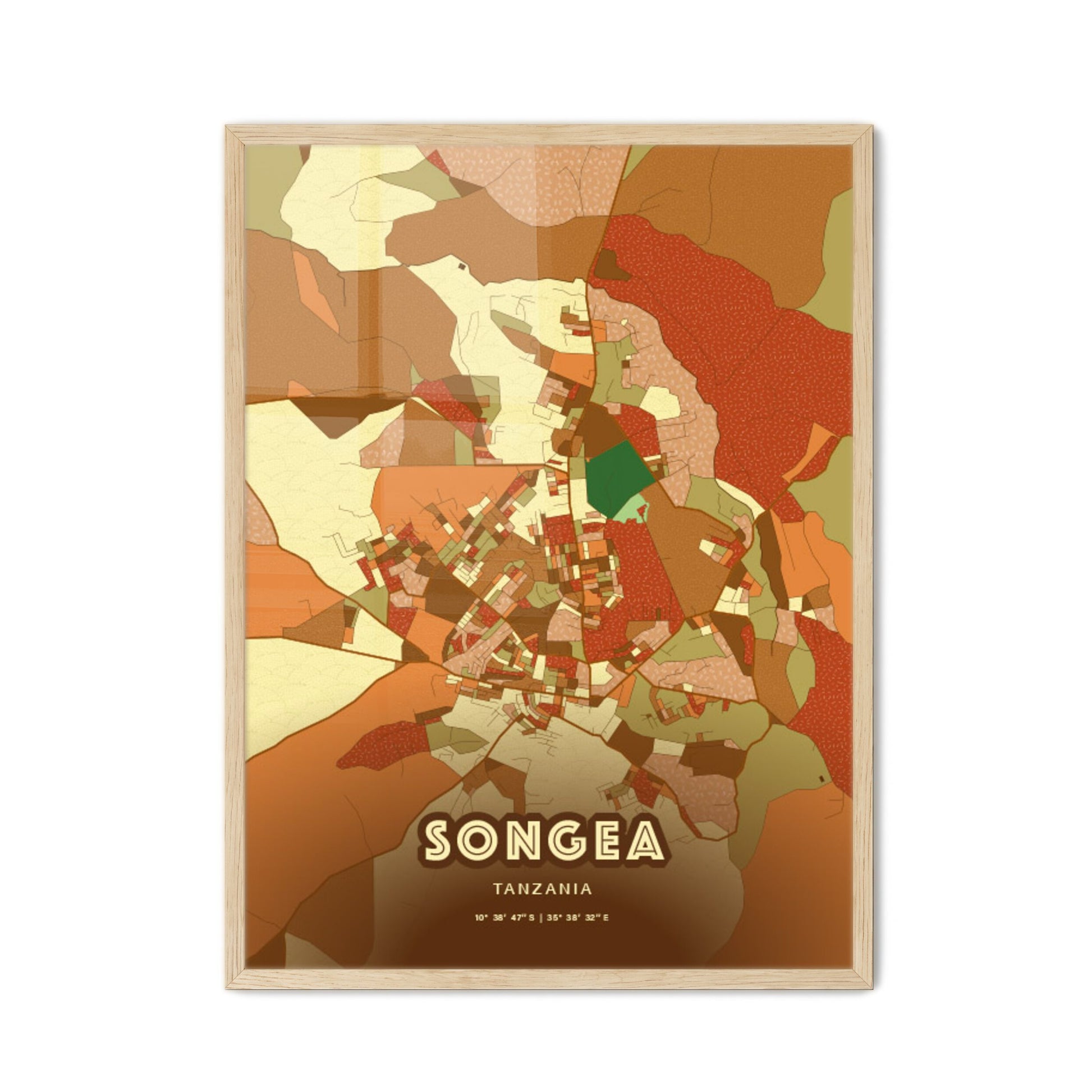 Colorful SONGEA TANZANIA Fine Art Map Farmhouse