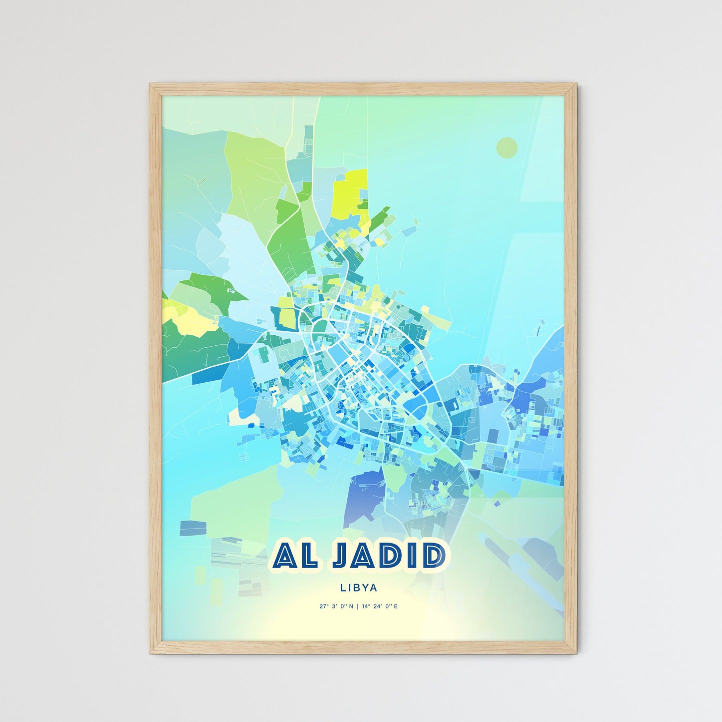 Colorful AL JADID LIBYA Fine Art Map Cool Blue