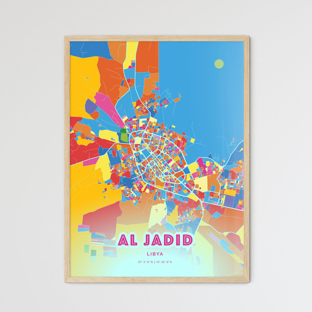 Colorful AL JADID LIBYA Fine Art Map Crazy Colors