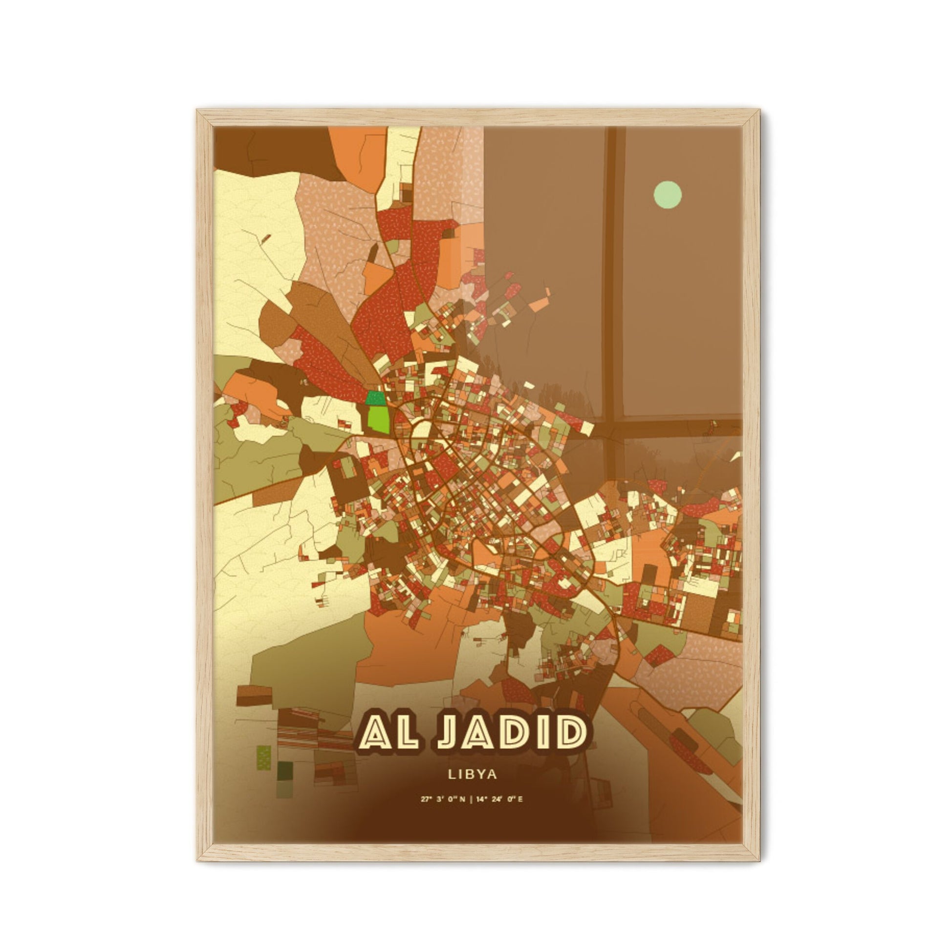 Colorful AL JADID LIBYA Fine Art Map Farmhouse