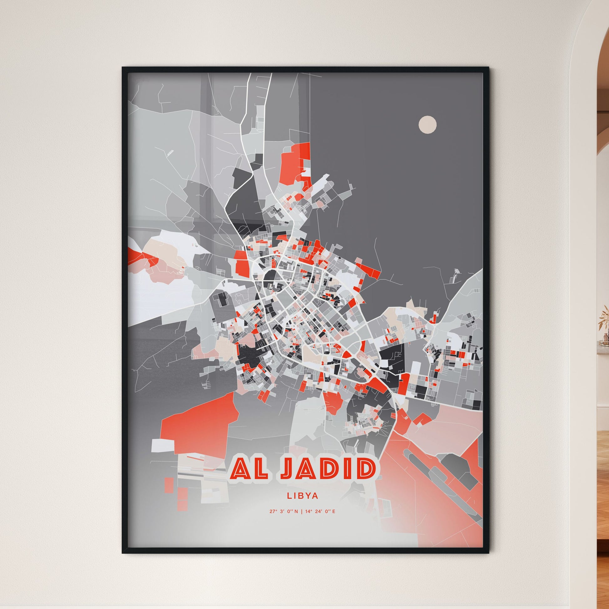 Colorful AL JADID LIBYA Fine Art Map Modern