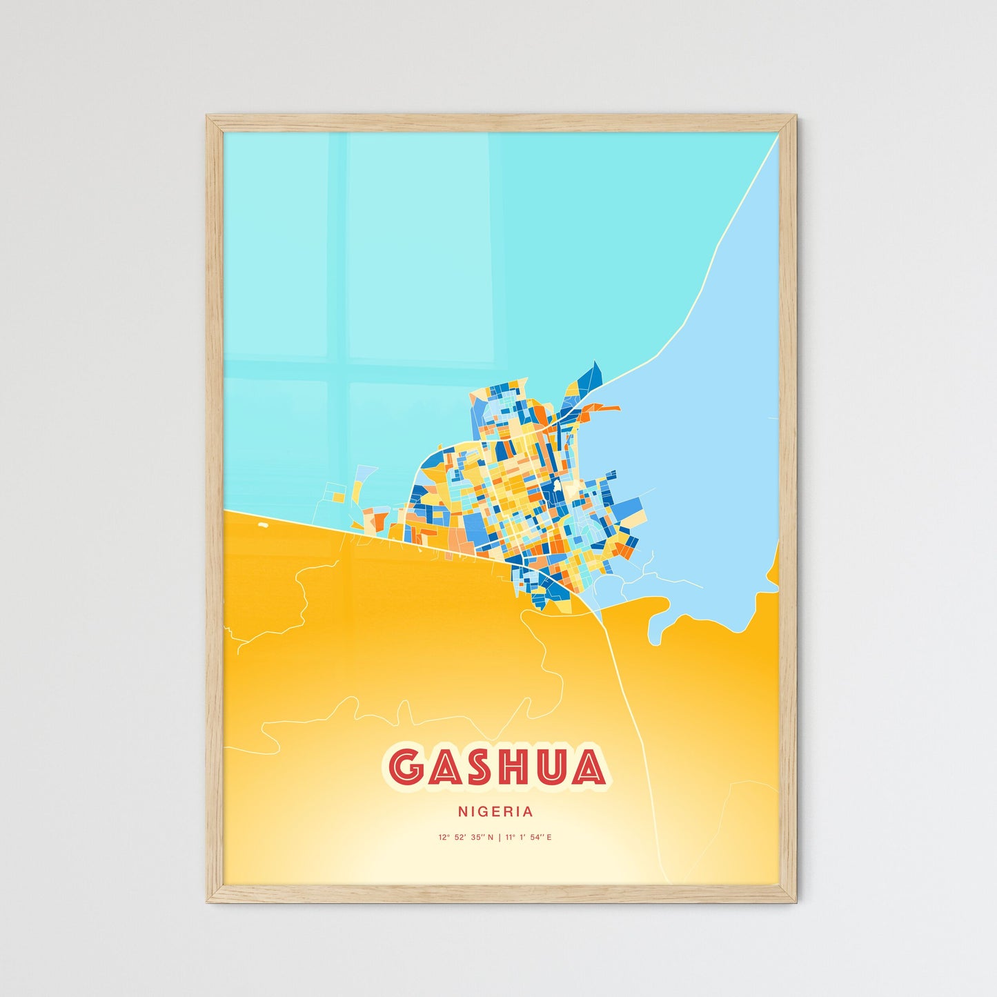 Colorful GASHUA NIGERIA Fine Art Map Blue Orange