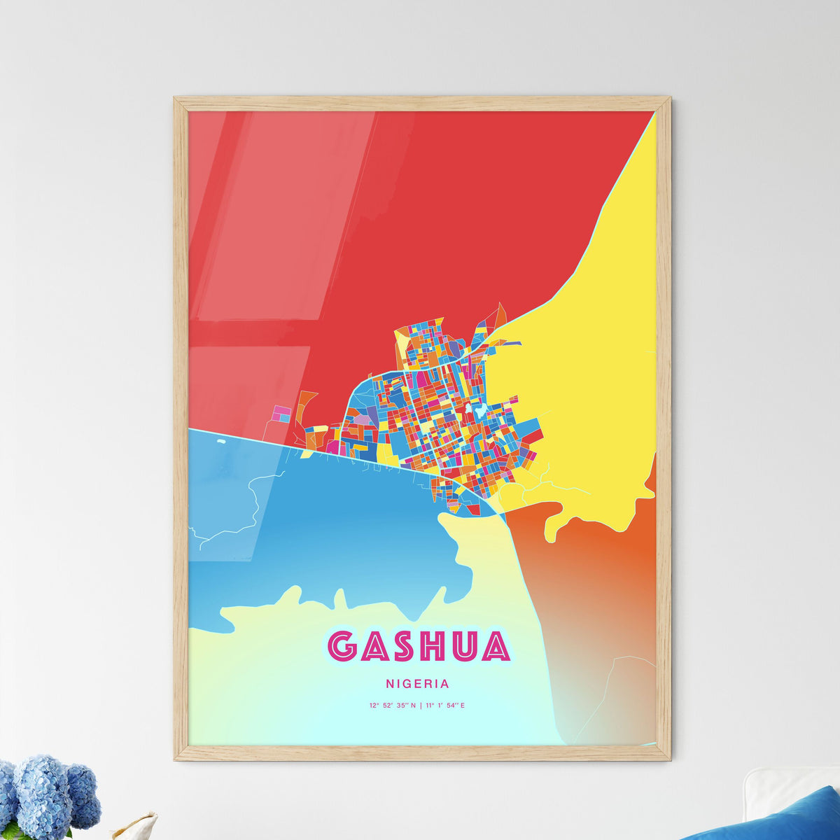 Colorful GASHUA NIGERIA Fine Art Map Crazy Colors