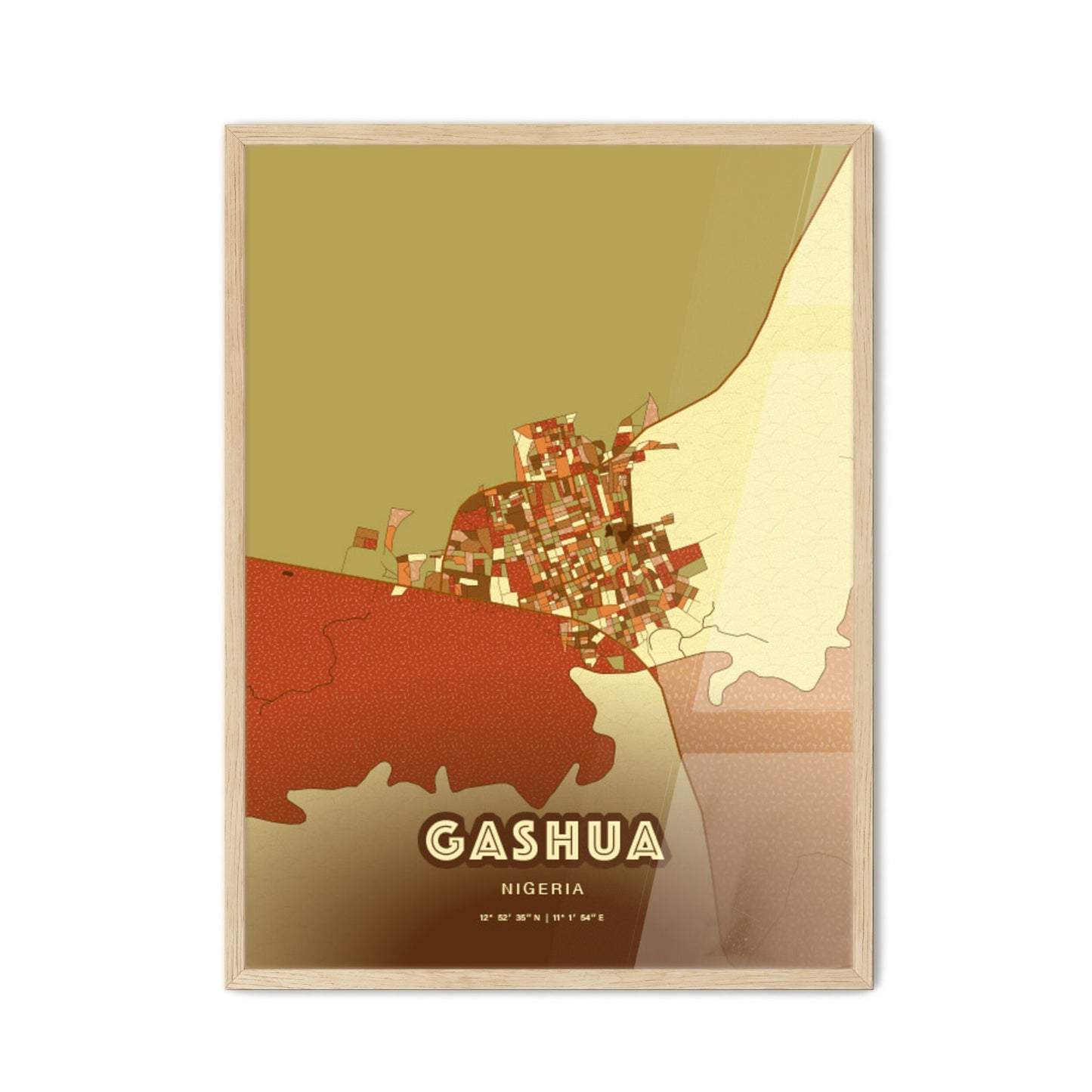 Colorful GASHUA NIGERIA Fine Art Map Farmhouse