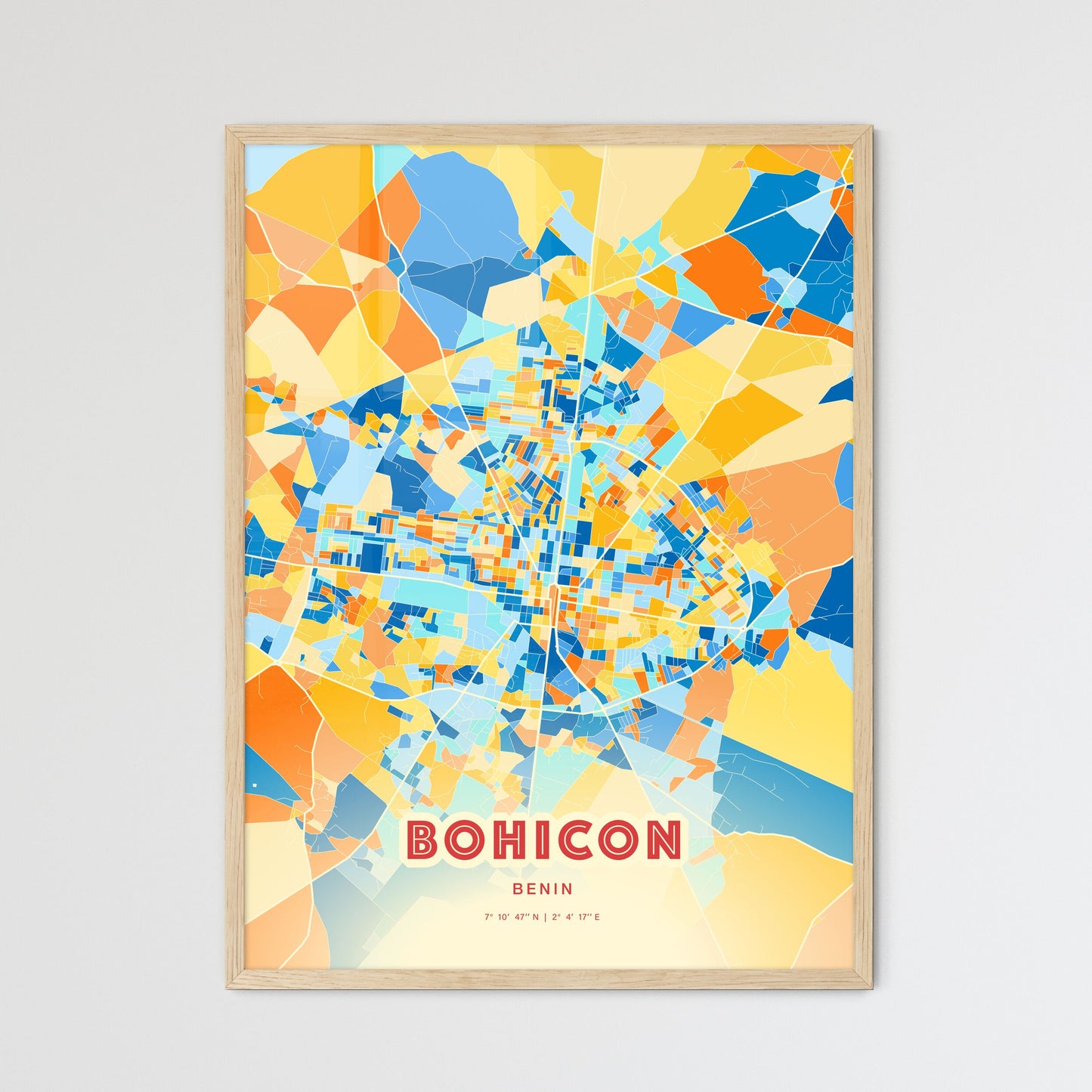 Colorful BOHICON BENIN Fine Art Map Blue Orange