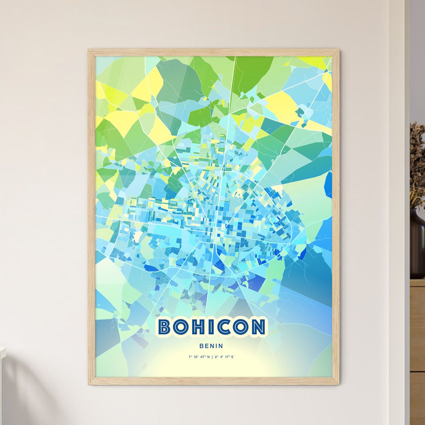 Colorful BOHICON BENIN Fine Art Map Cool Blue