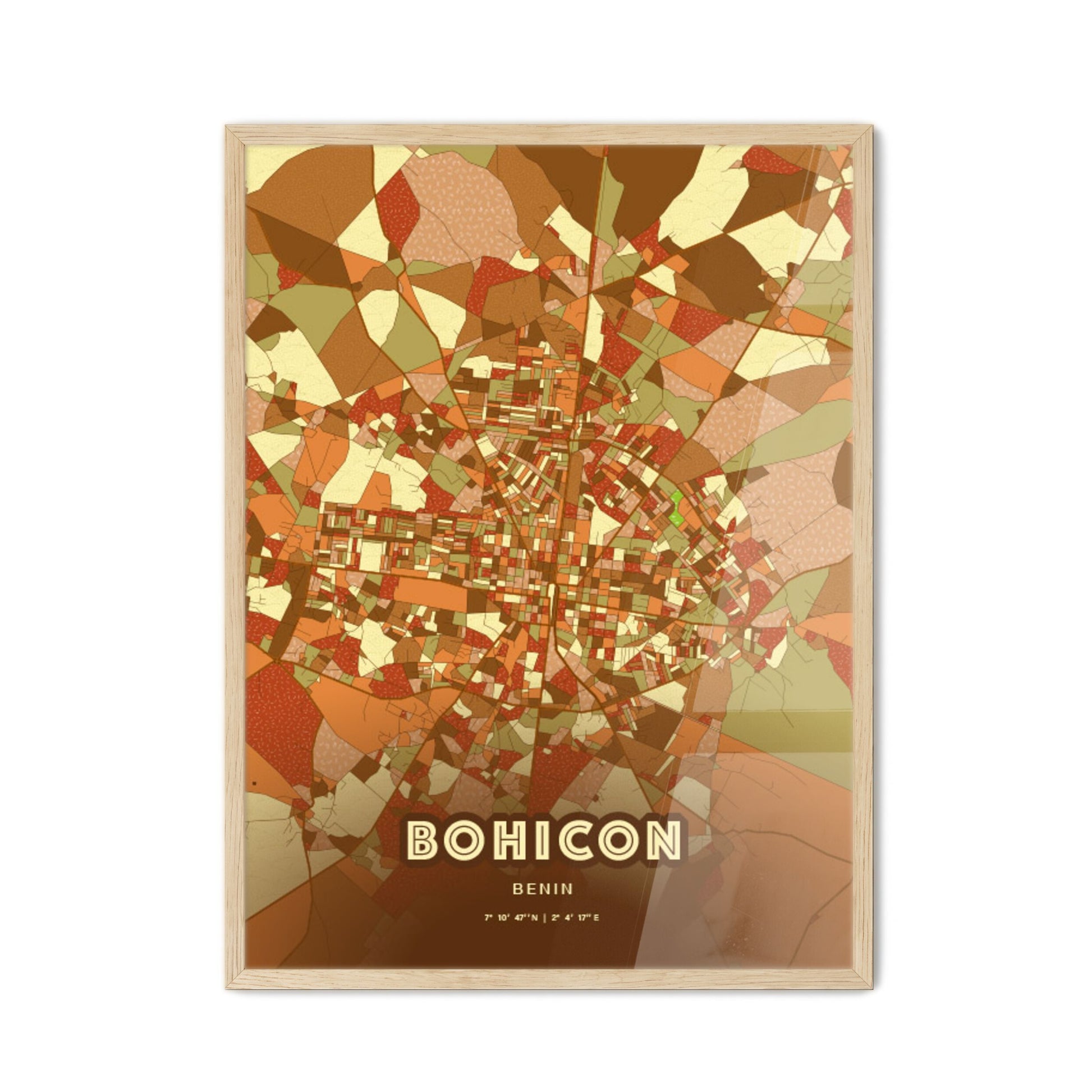 Colorful BOHICON BENIN Fine Art Map Farmhouse