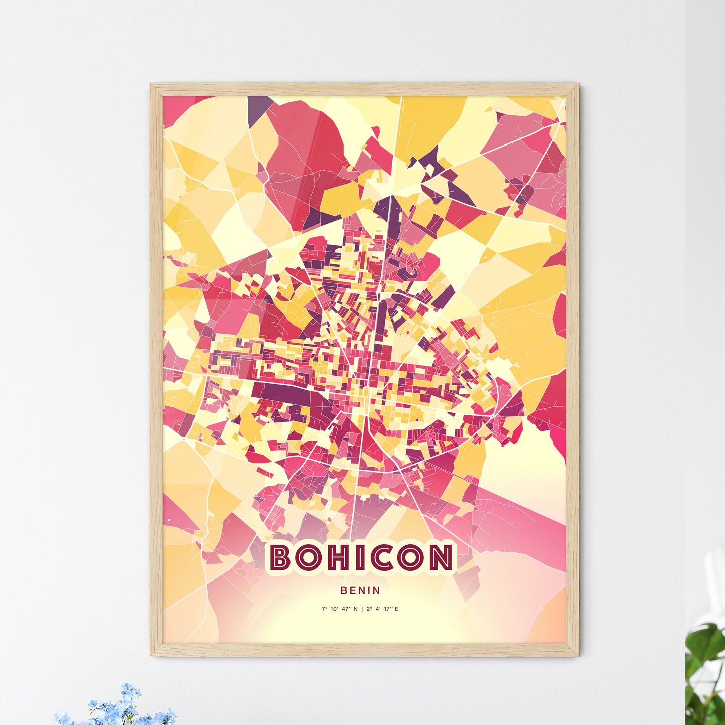 Colorful BOHICON BENIN Fine Art Map Hot Red