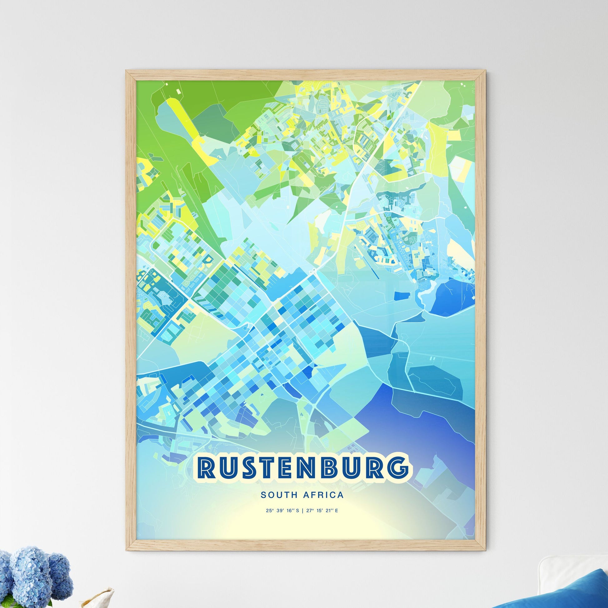 Colorful RUSTENBURG SOUTH AFRICA Fine Art Map Cool Blue