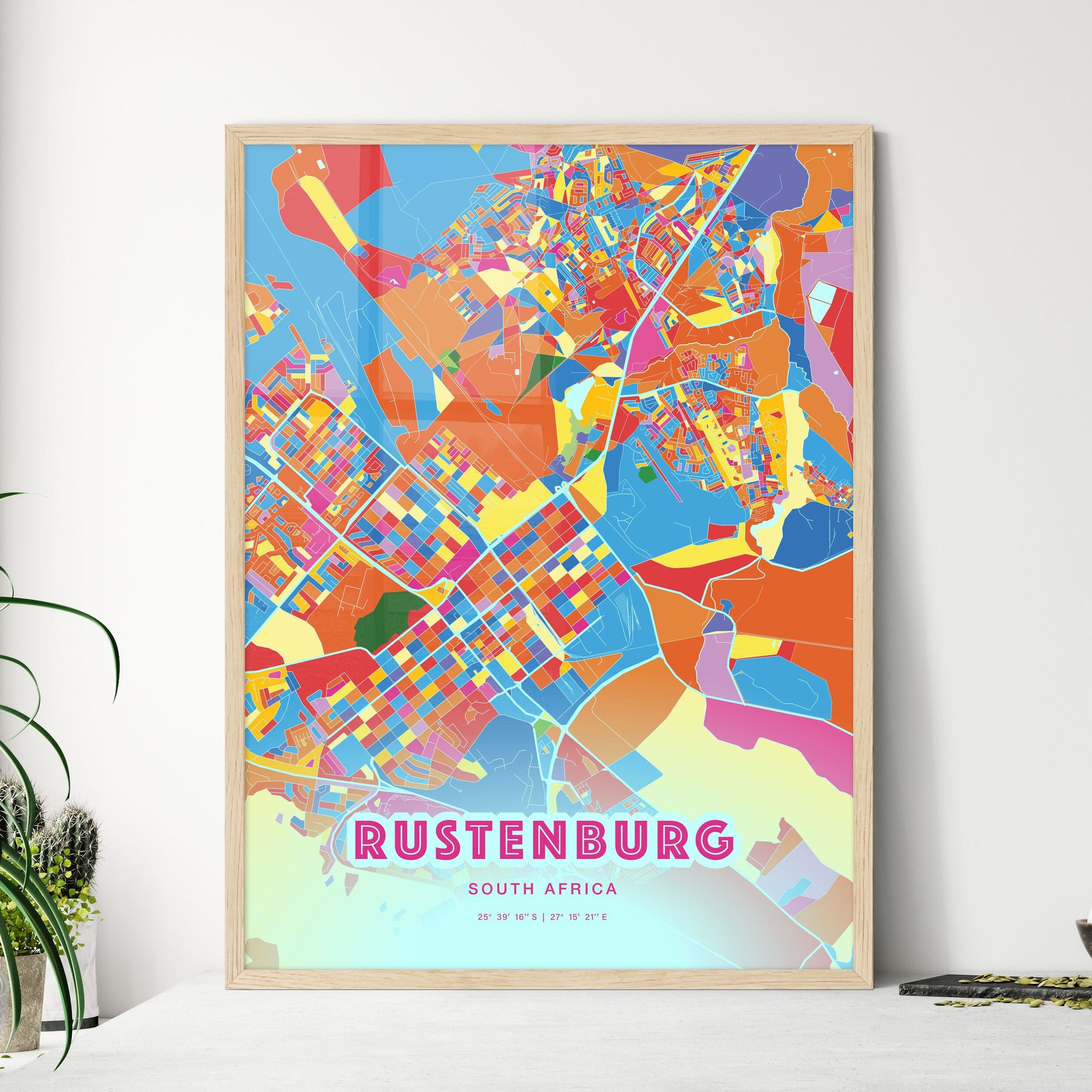 Colorful RUSTENBURG SOUTH AFRICA Fine Art Map Crazy Colors