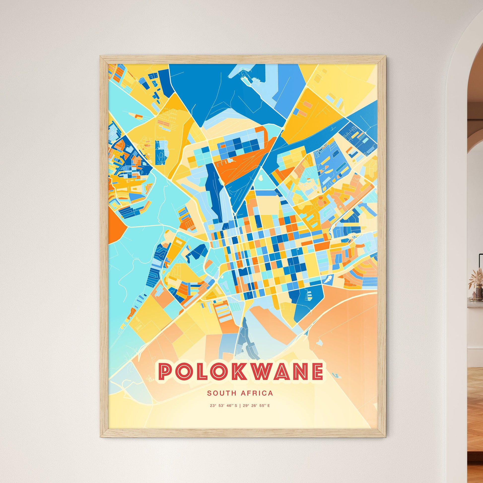 Colorful POLOKWANE SOUTH AFRICA Fine Art Map Blue Orange