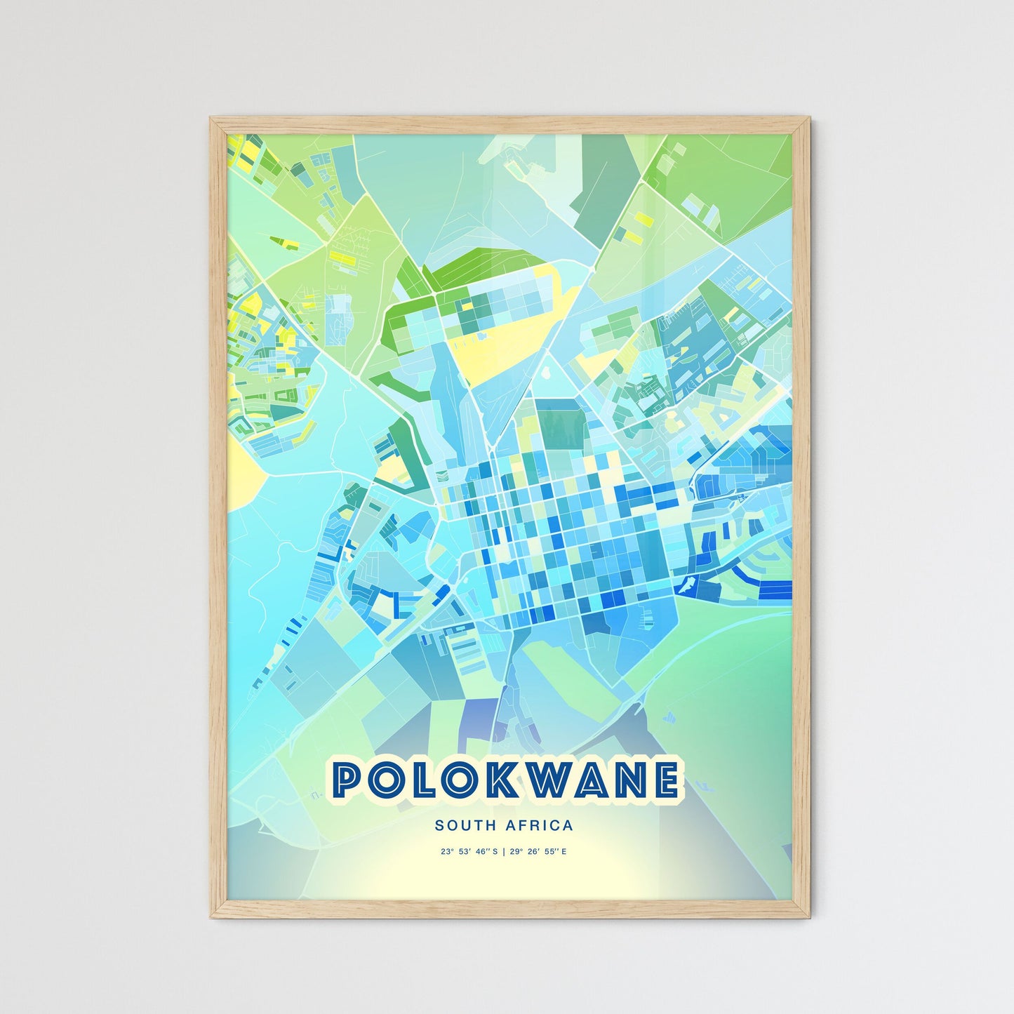 Colorful POLOKWANE SOUTH AFRICA Fine Art Map Cool Blue