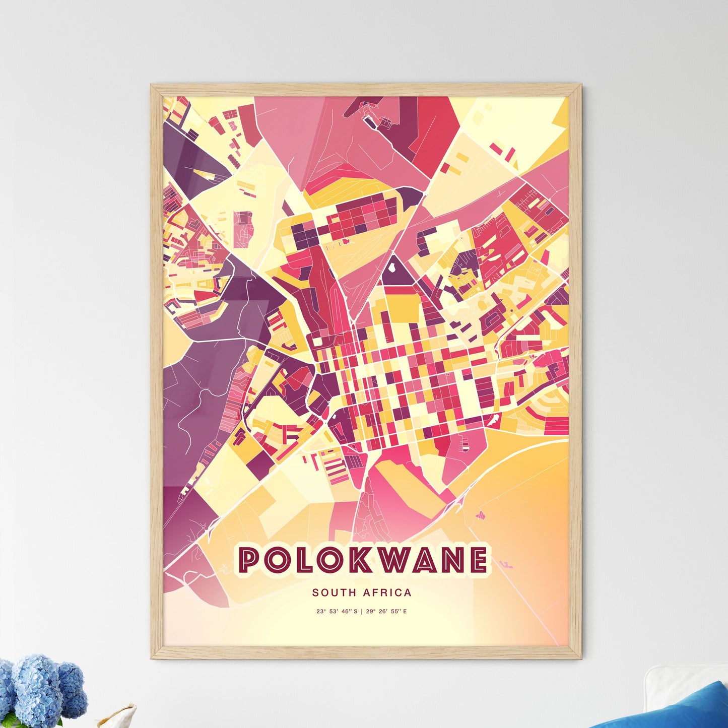 Colorful POLOKWANE SOUTH AFRICA Fine Art Map Hot Red