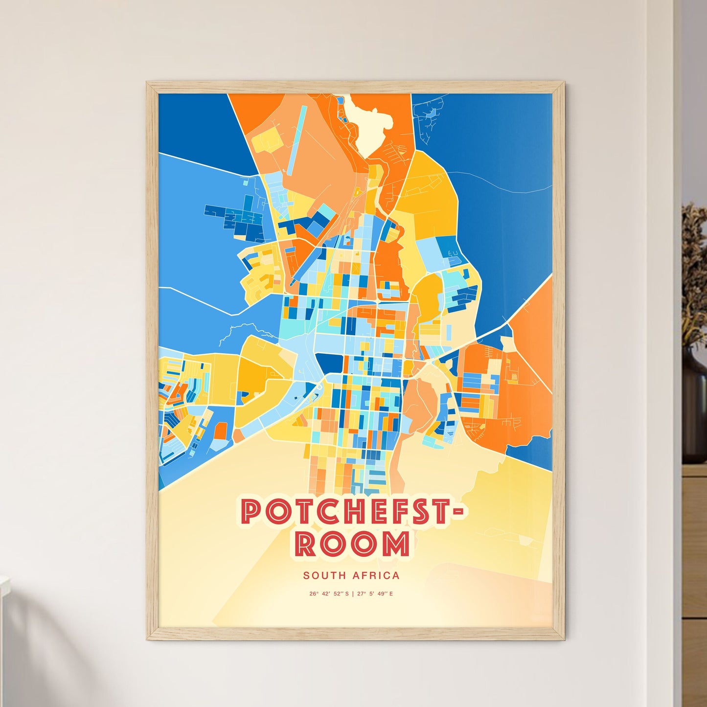 Colorful POTCHEFSTROOM SOUTH AFRICA Fine Art Map Blue Orange